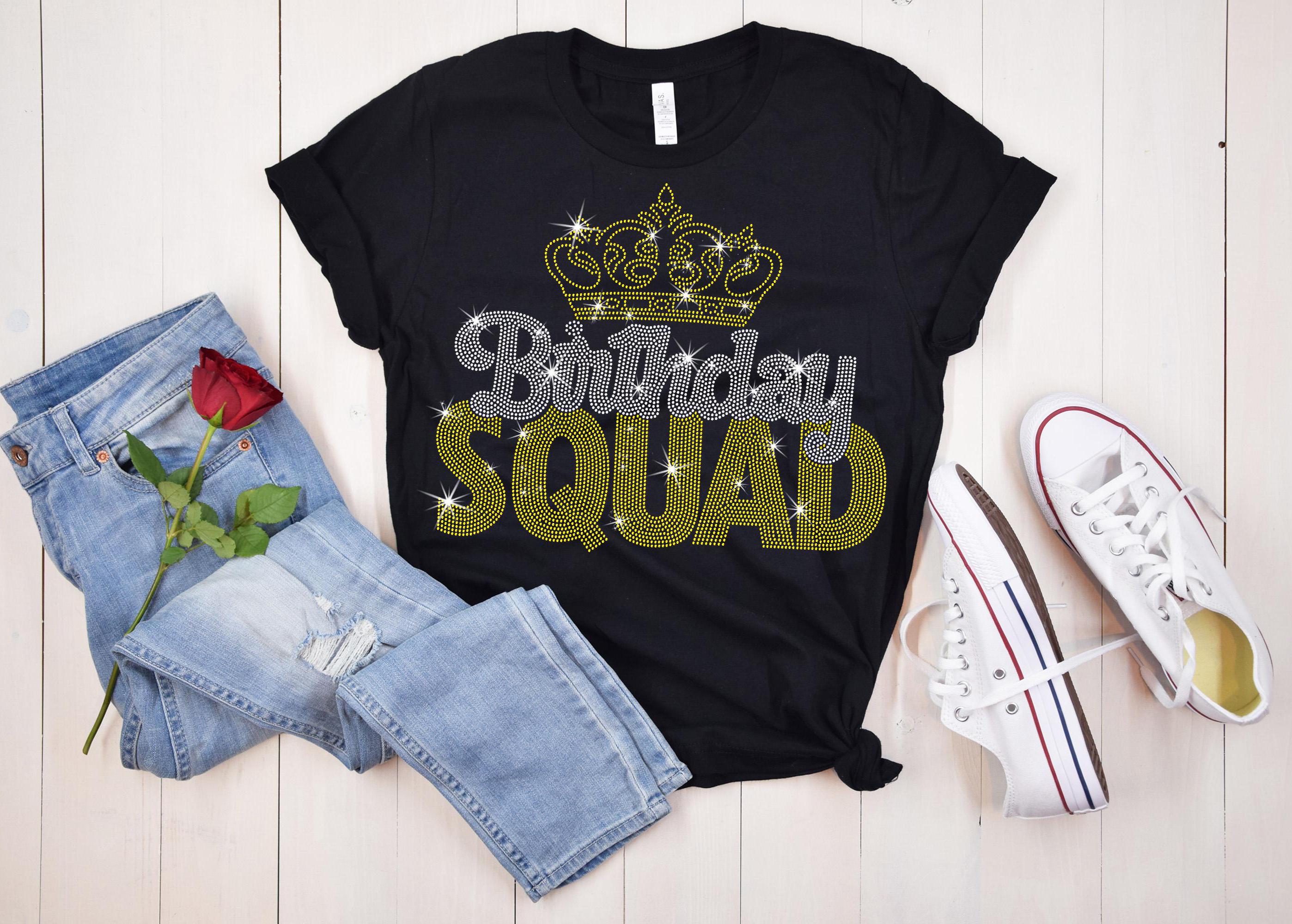 Glittering Rhinestone Birthday Squad Shirt: Party Crowned Matching Outfit