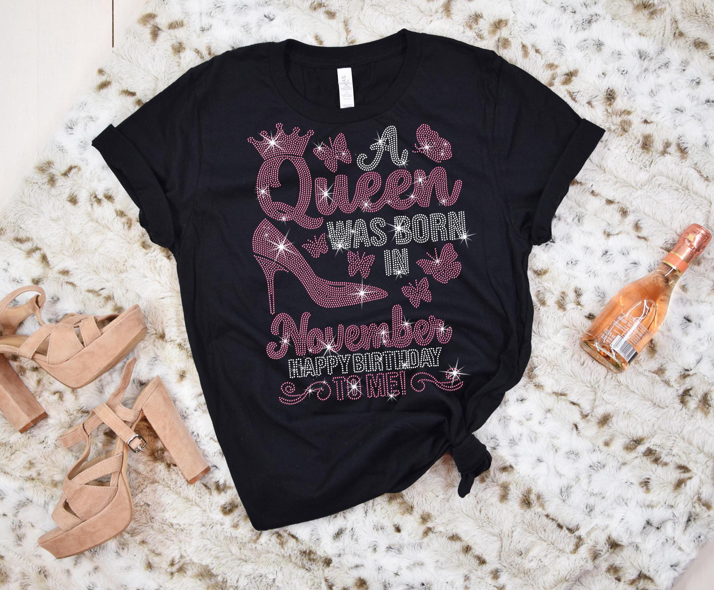 November Birthday Queen Rhinestone T-Shirt: Libra Scorpio Zodiac Main image