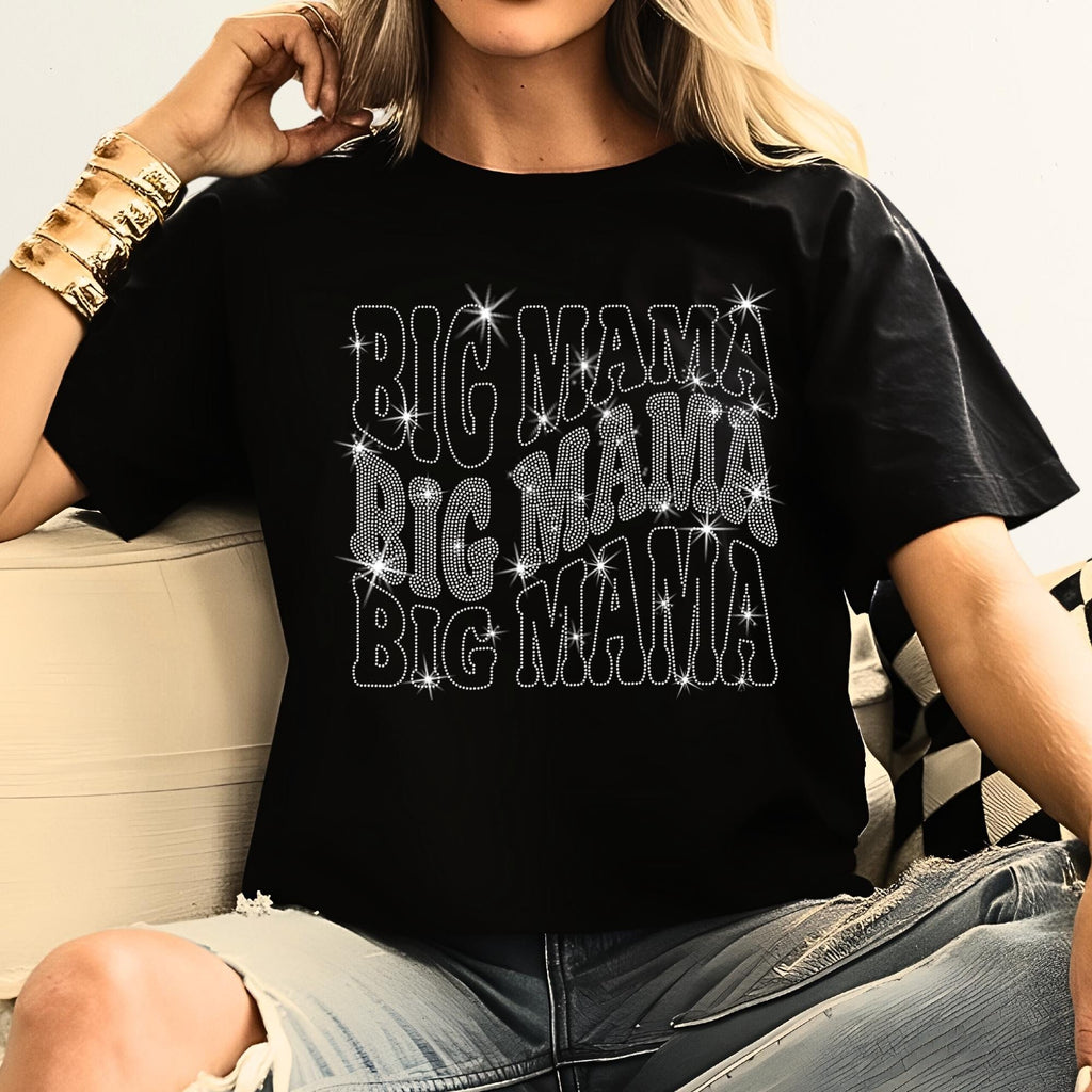 Big Mama Rhinestone T-Shirt, Matching Gift Tee-Shirt for Mother’s Day, Mom Birthday Apparel, Cute Cool Mama Outfit, Proud Mother Shirt
