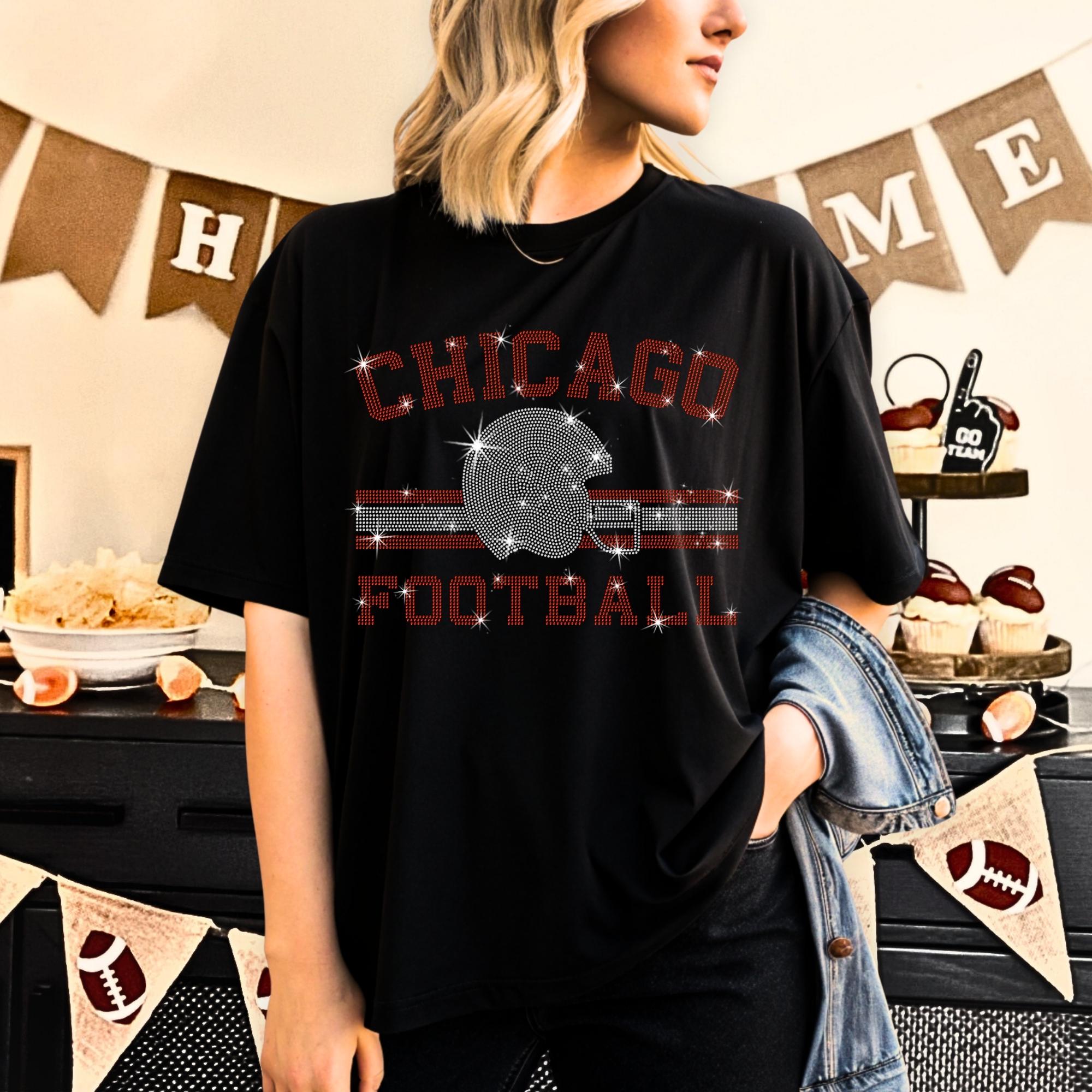 Chicago Football Rhinestone T-Shirt: Tailgating Sportswear
