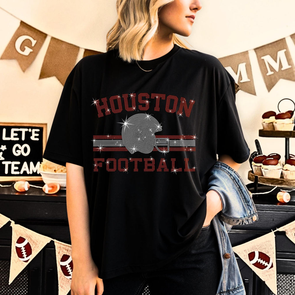 Houston Football Rhinestone T-Shirt: Vintage Retro Game Day Tee