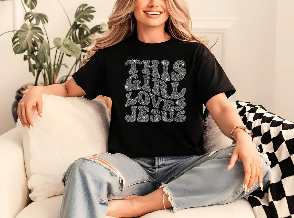 Rhinestone Christian Shirt: Retro 'This Girl Loves Jesus' Tee