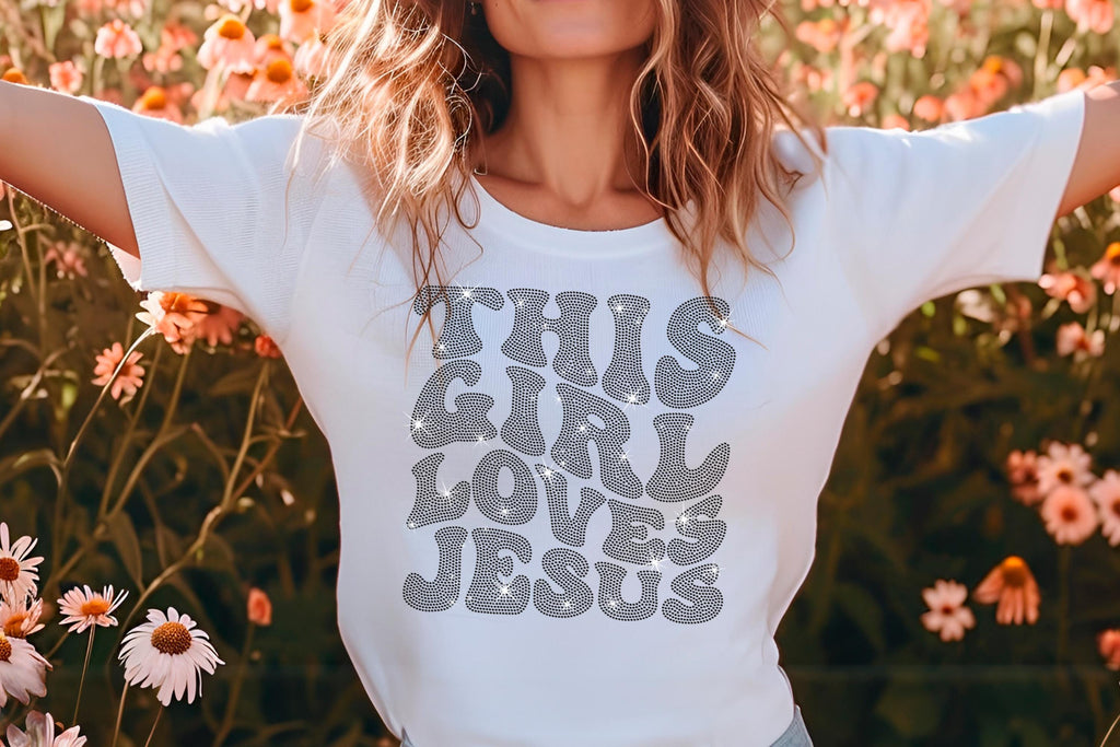 Rhinestone Christian Shirt: Retro 'This Girl Loves Jesus' Tee