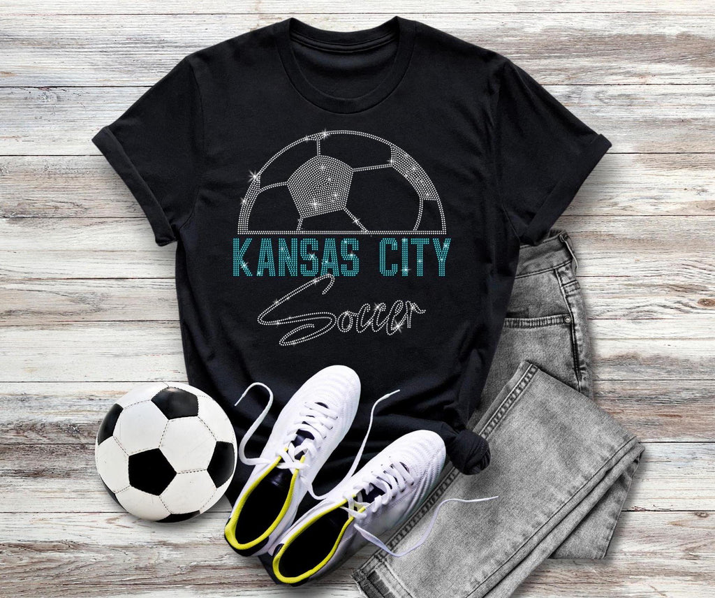 Kansas City Rhinestone Soccer T-Shirt: Vintage Mascot Game Day Tee