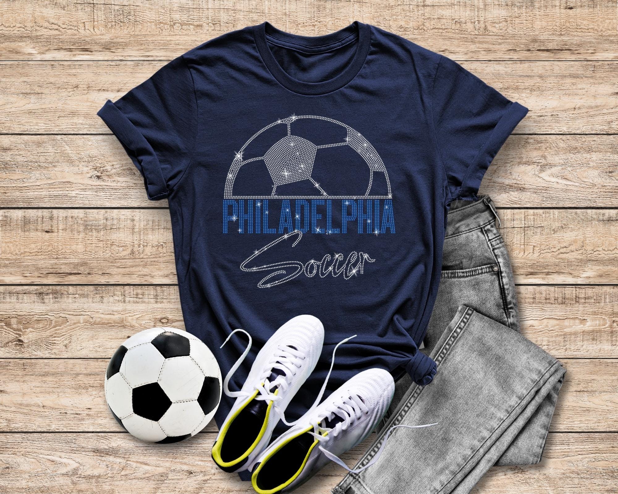 Philadelphia Rhinestone T-Shirt, Sundays are Soccer Shirt, Aesthetic Tops Shirt, Athletic Apparel, Fit Cotton Outfit, Gifts for Boyfriend
