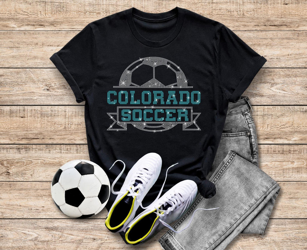 Colorado Rhinestone T-Shirt, Soccer Season Shirt, Tailgate Sweatshirt, Premium Cotton Tee, Football Fan Unisex Soft-Style Cotton Shirt