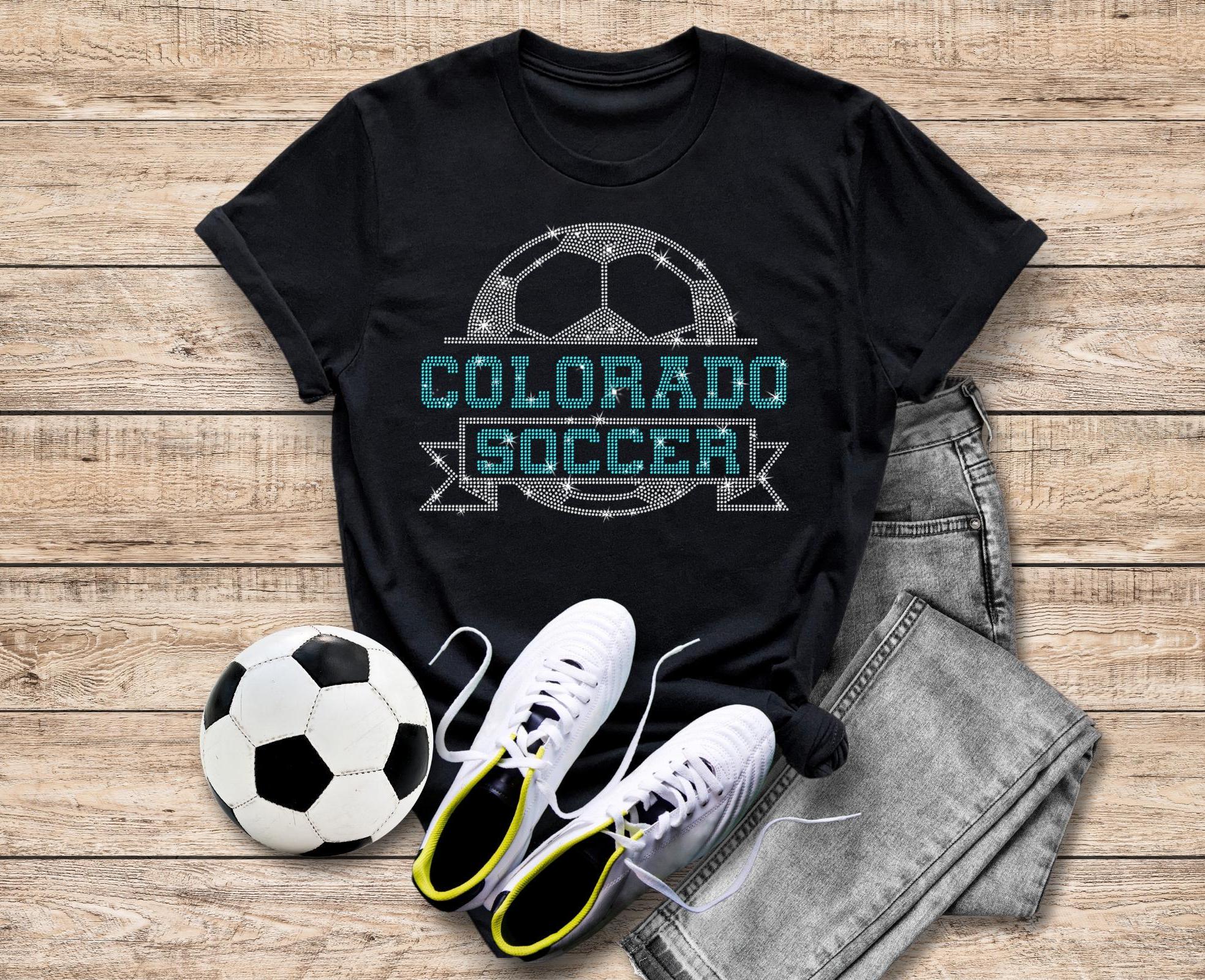 Colorado Rhinestone T-Shirt, Soccer Season Shirt, Tailgate Sweatshirt, Premium Cotton Tee, Football Fan Unisex Soft-Style Cotton Shirt