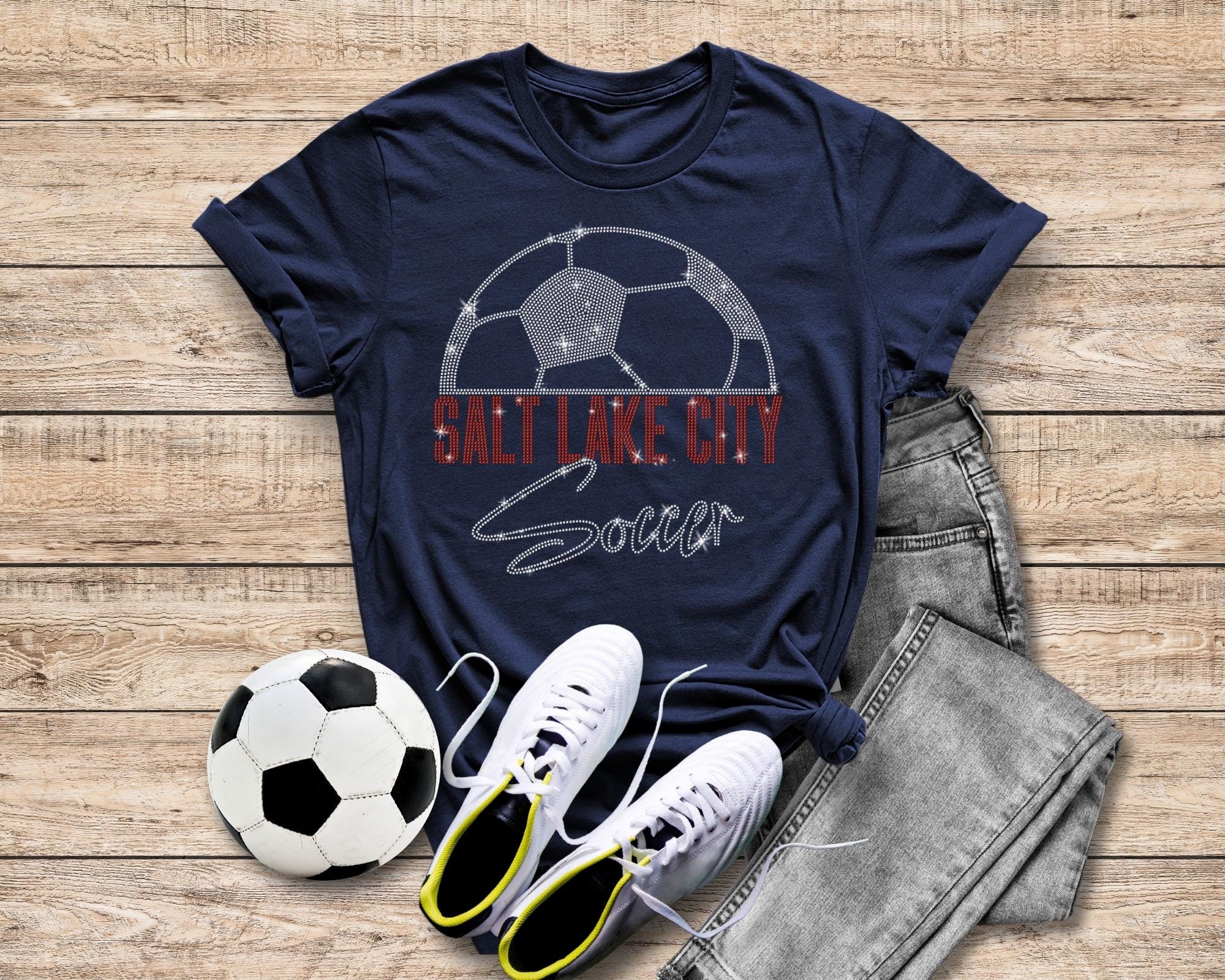Salt Lake City Rhinestone Soccer T-Shirt: Soft Cotton Team Tee