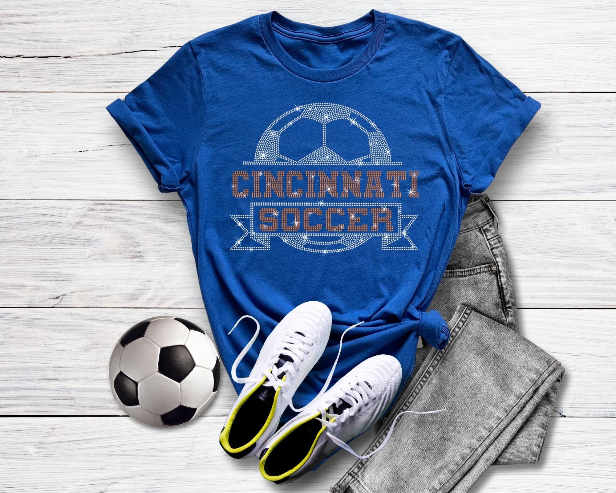 Cincinnati Rhinestone Soccer T-Shirt: Gameday Fan Apparel