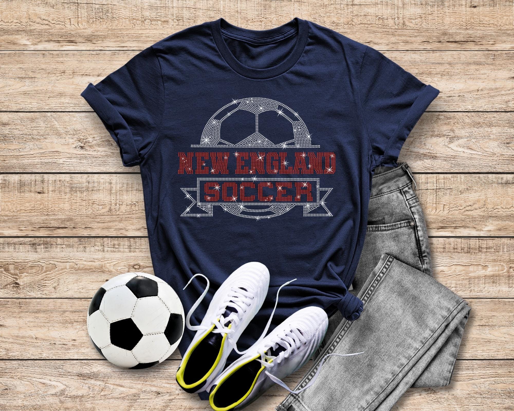 New England Rhinestone Soccer T-Shirt: Retro Game Day Tee Secondary image