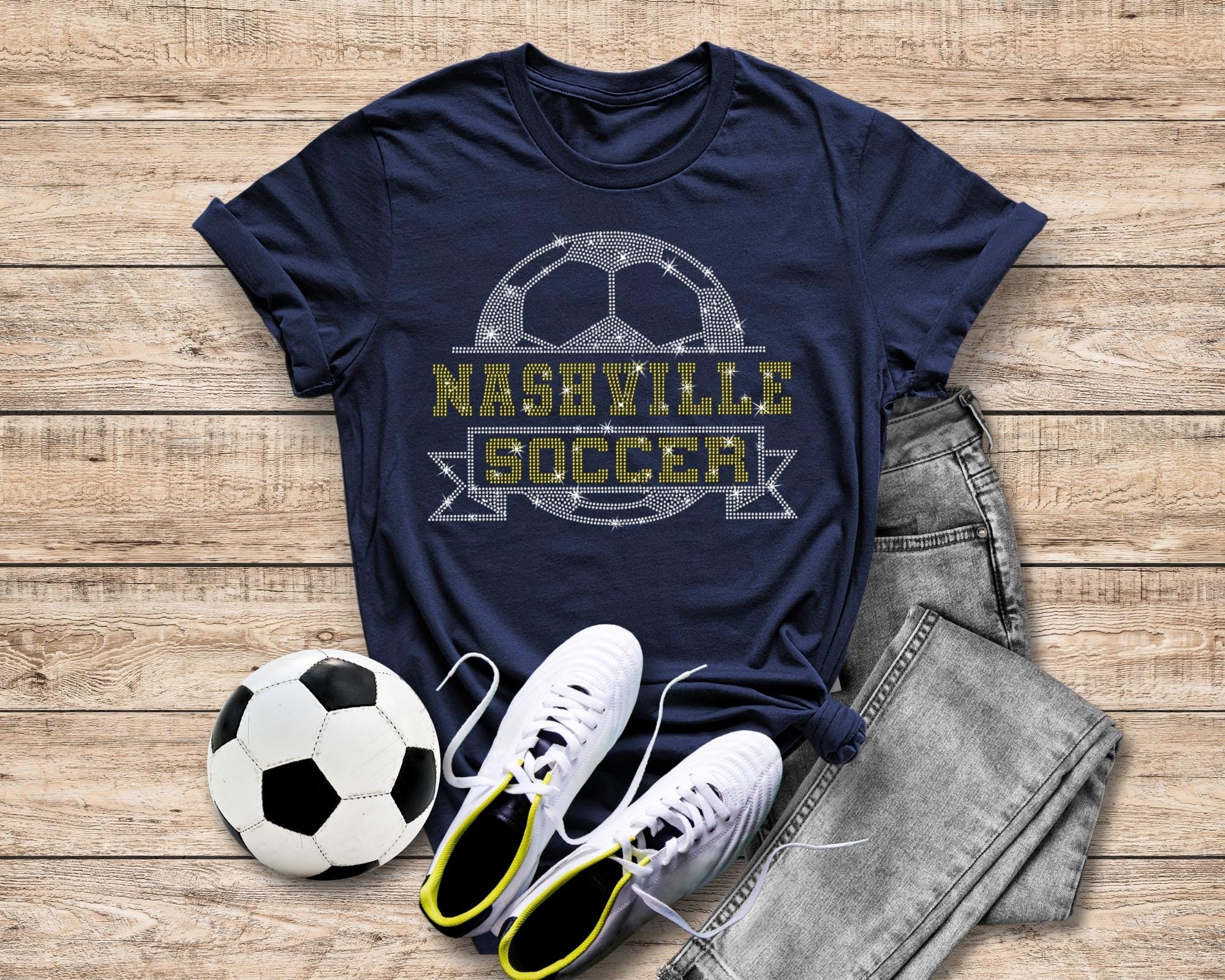 Nashville Rhinestone Soccer T-Shirt: Retro Game Day Top