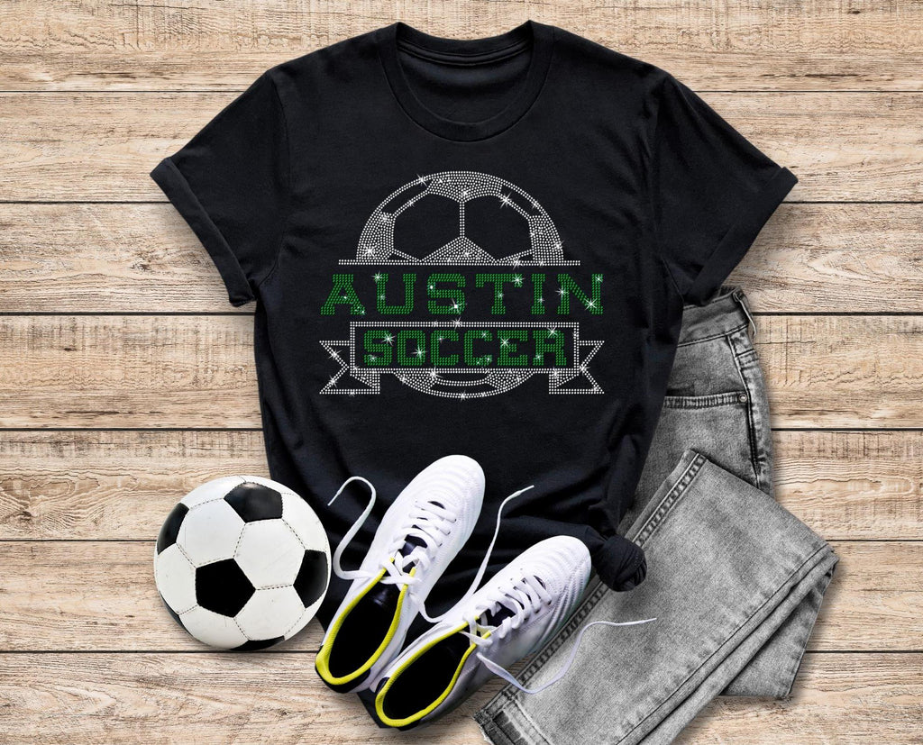 Austin Rhinestone Soccer T-Shirt: Fan Supporter Game Day Shirt