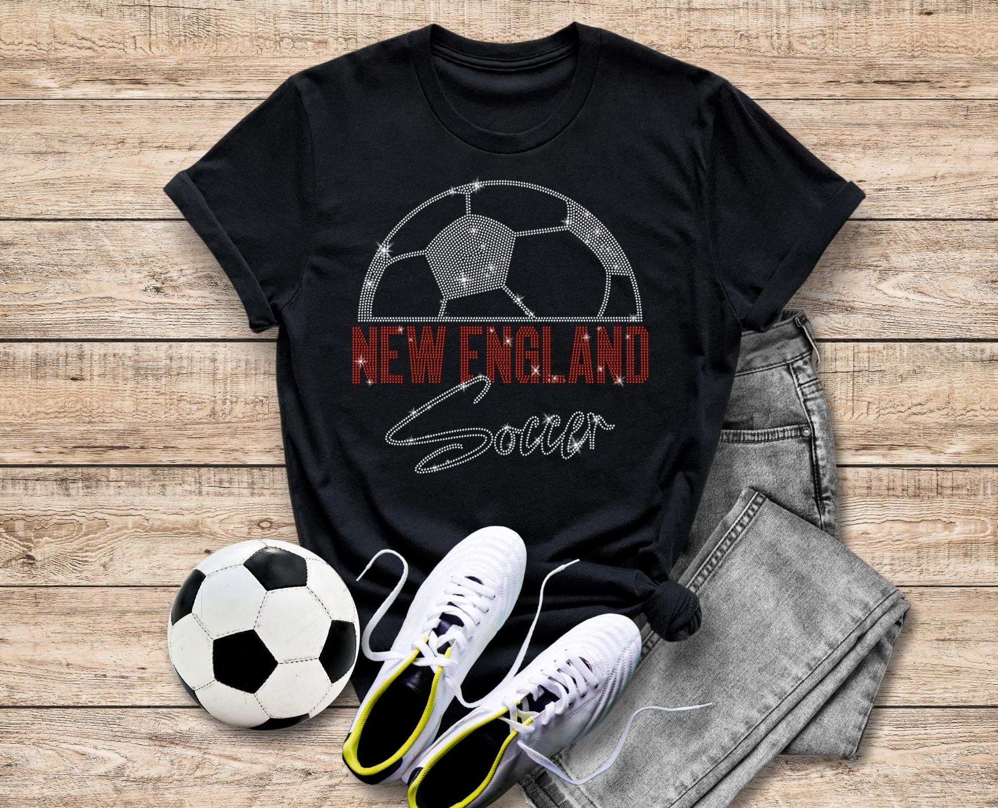 New England Rhinestone Soccer T-Shirt: Retro Style Game Day Apparel Main image