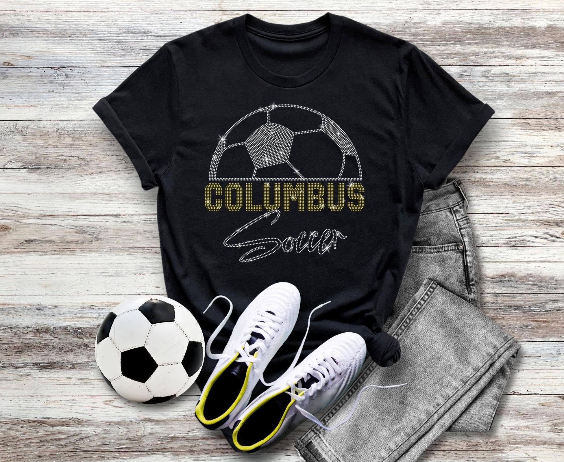 Columbus Rhinestone Soccer T-Shirt: Patriotic Game Day Apparel