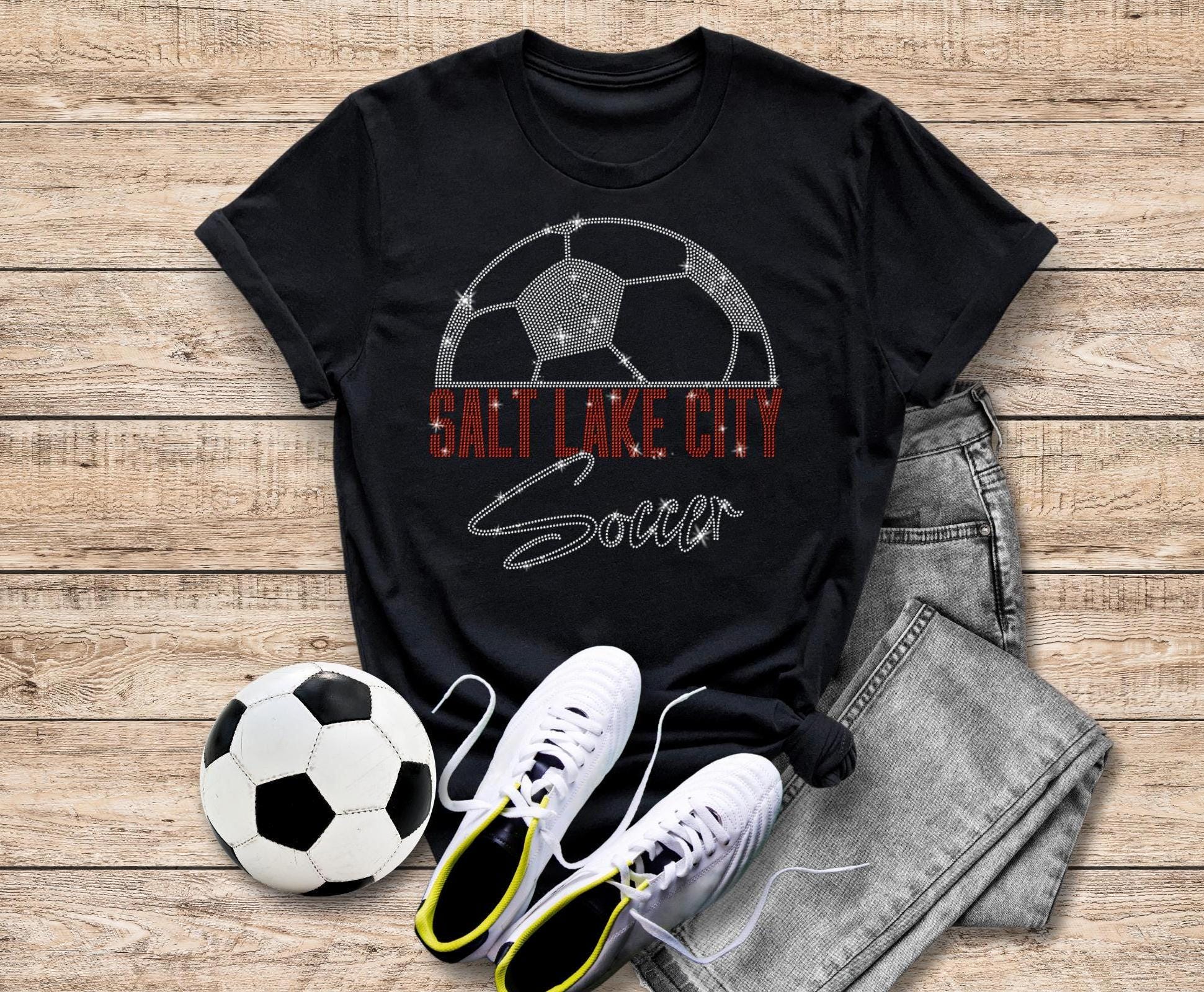 Salt Lake City Rhinestone Soccer T-Shirt: Soft Cotton Team Tee