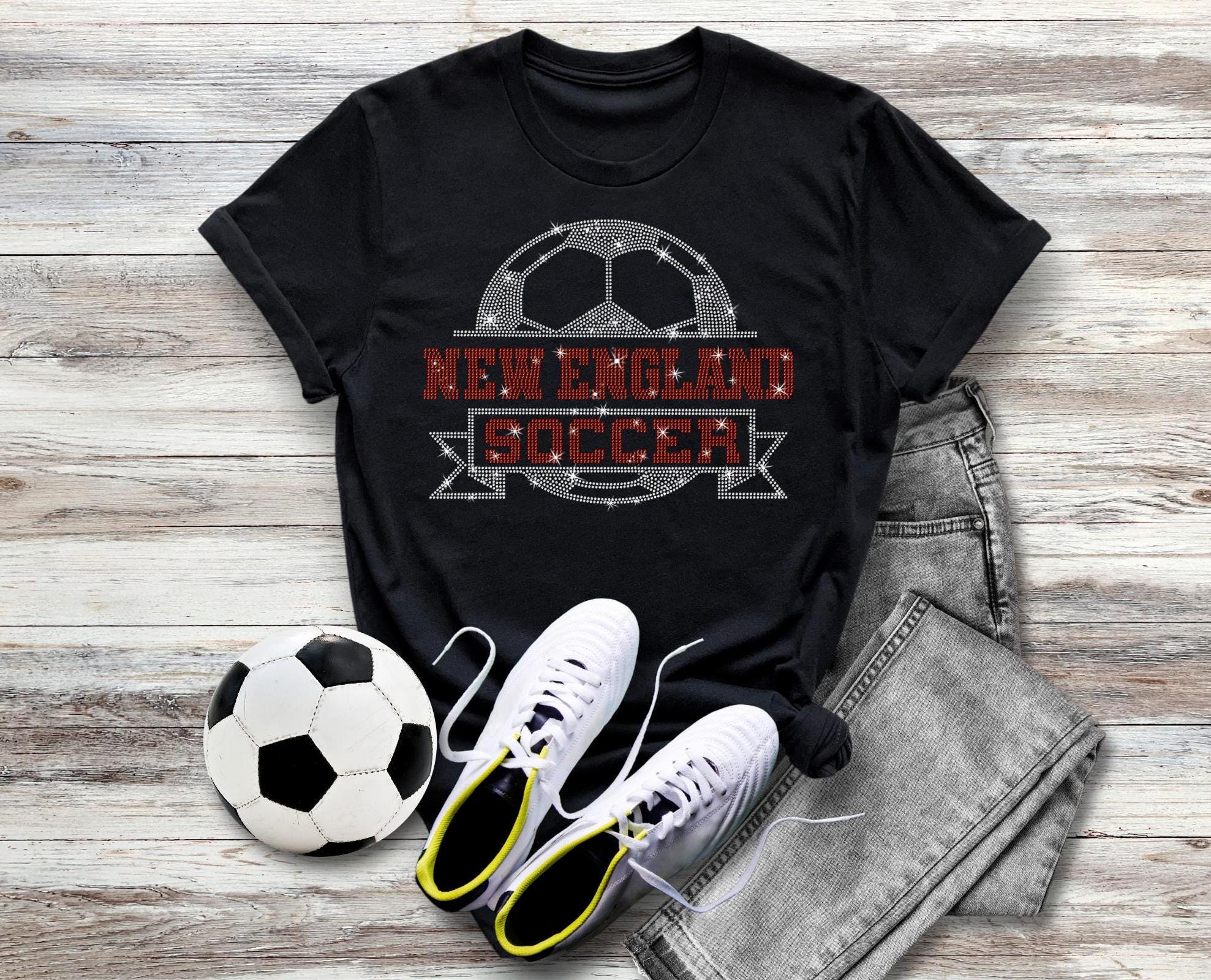 New England Rhinestone Soccer T-Shirt: Retro Game Day Tee