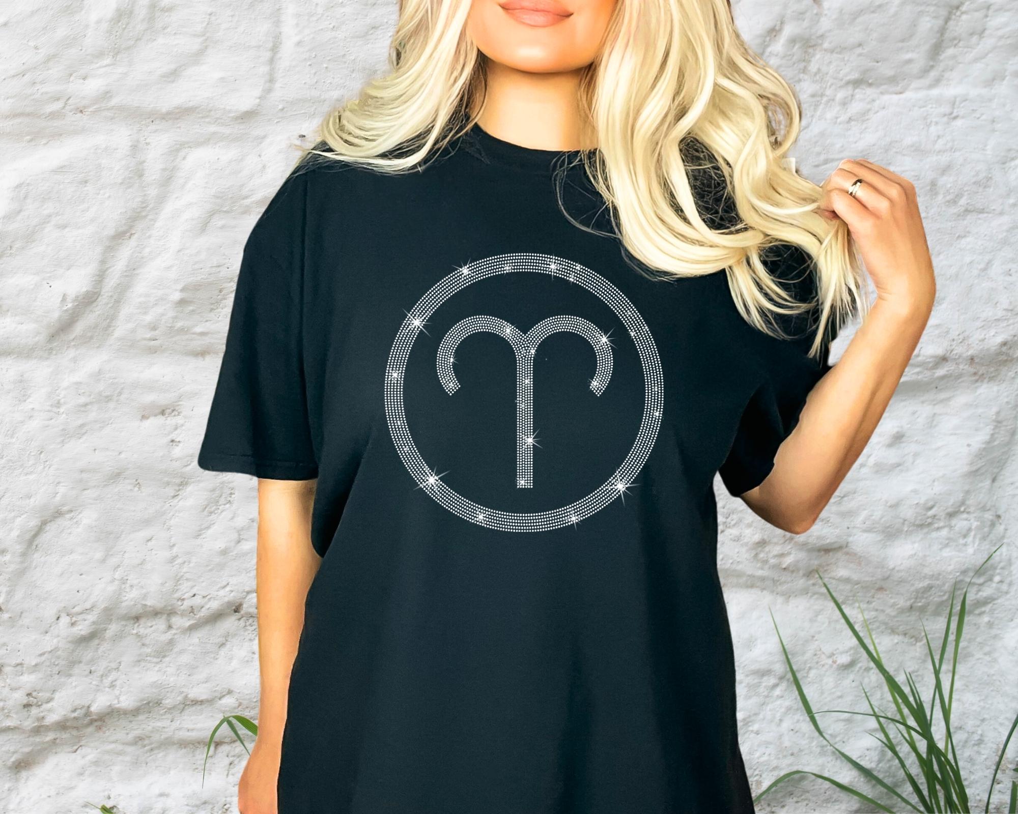 Rhinestone Aries Zodiac T-Shirt: Astrology Birthday Gift Main image