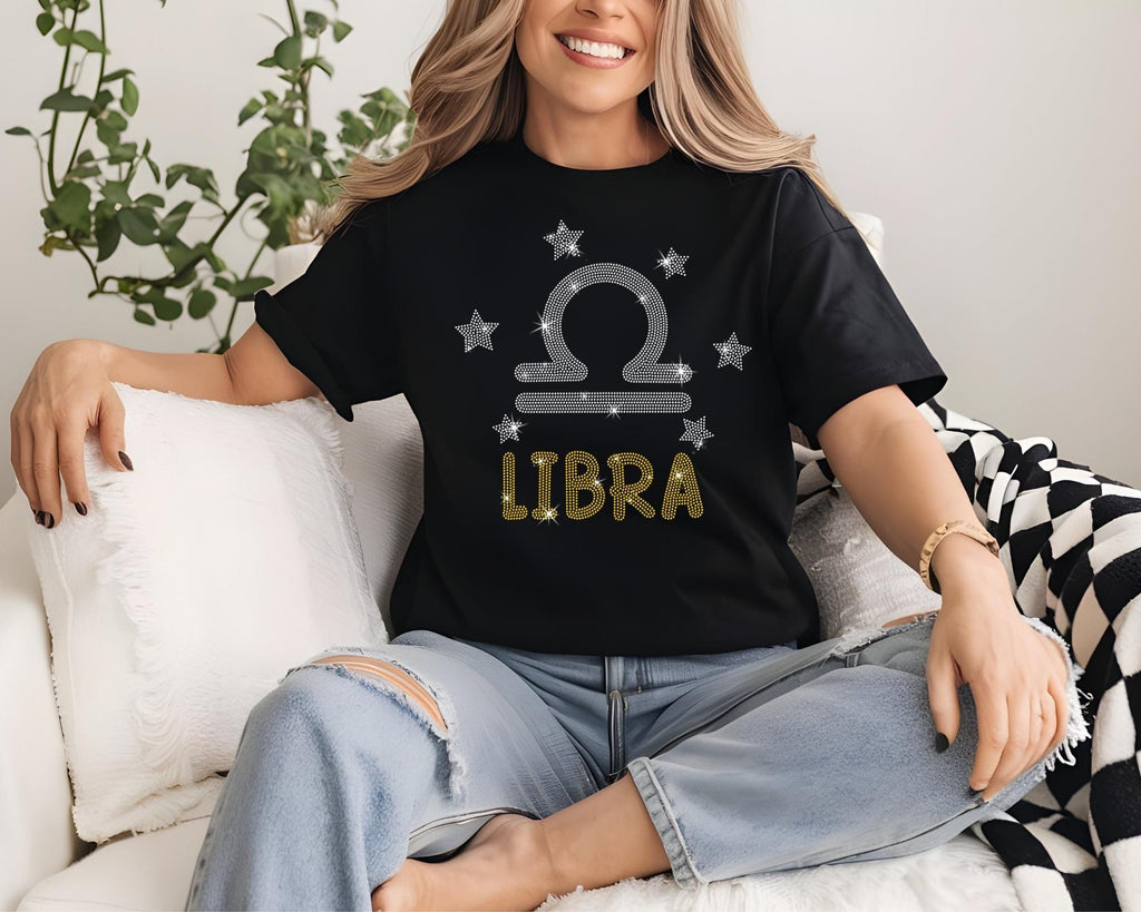Libra Rhinestone T-Shirt: Zodiac Sign Constellation Birthday Gift