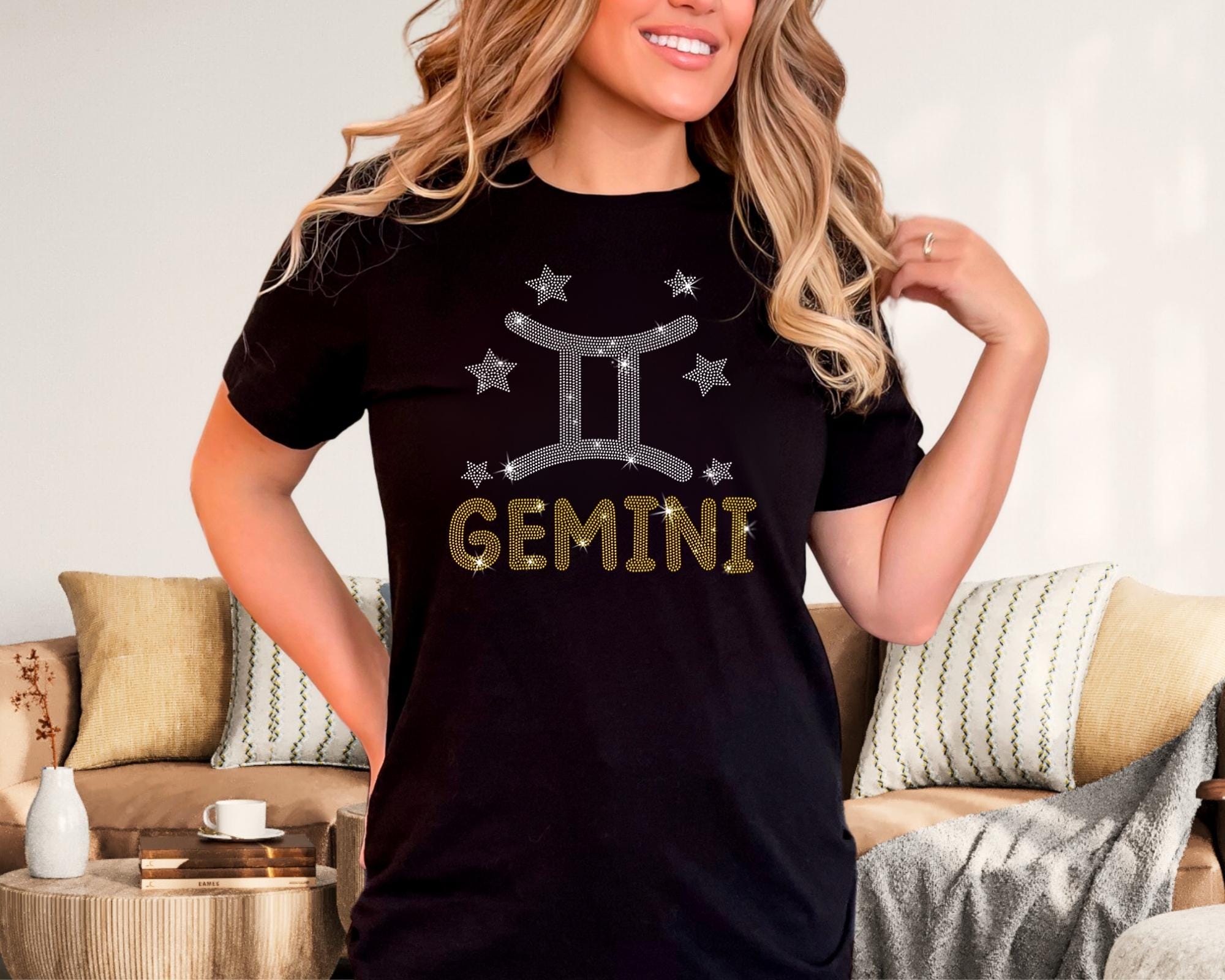 Gemini Rhinestone T-Shirt: Retro Zodiac Astrology Gift Main image