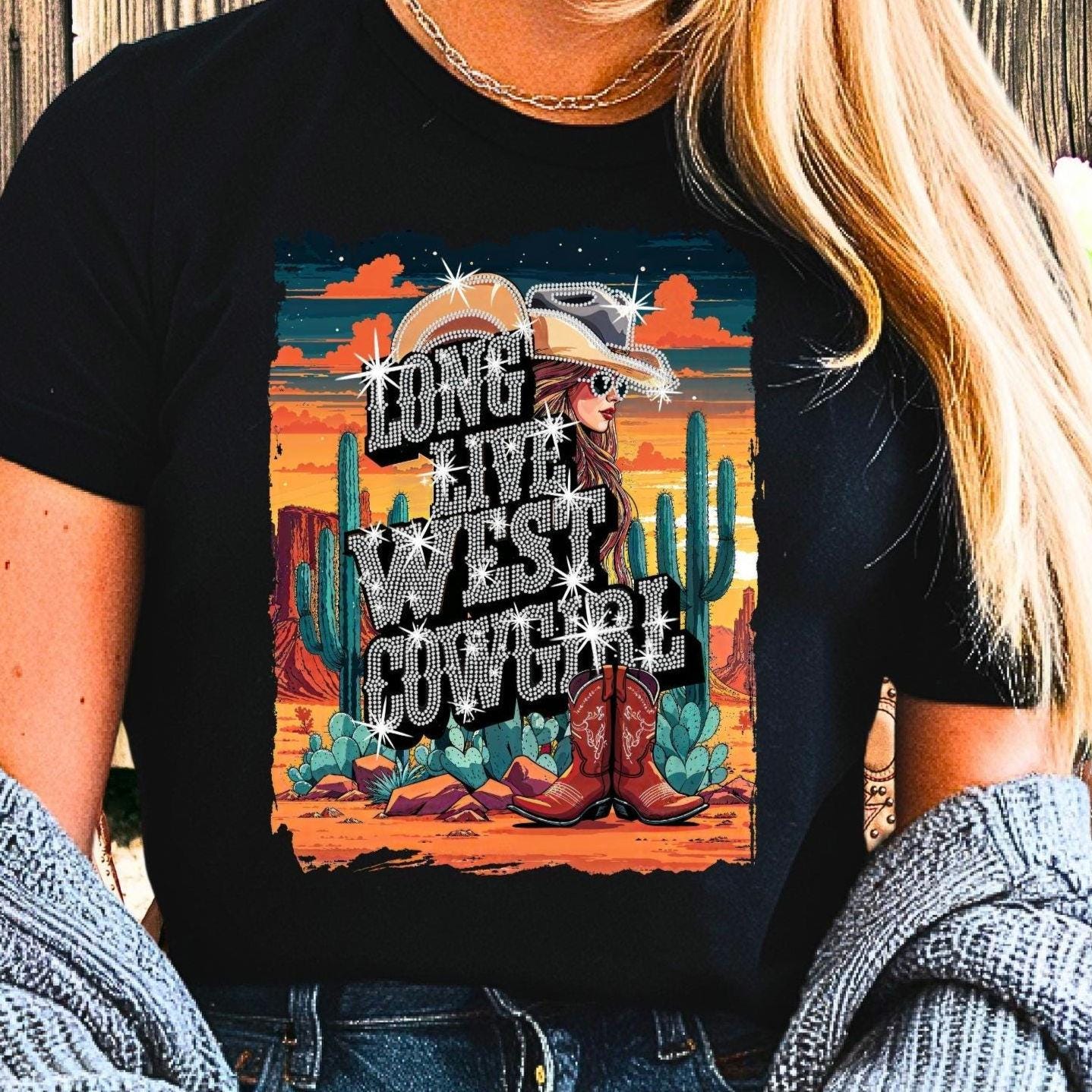 Rhinestone Cowgirl Graphic Tee: Western Concert Shirt