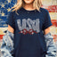 Rhinestone USA T-Shirt: Patriotic Ribbon Design