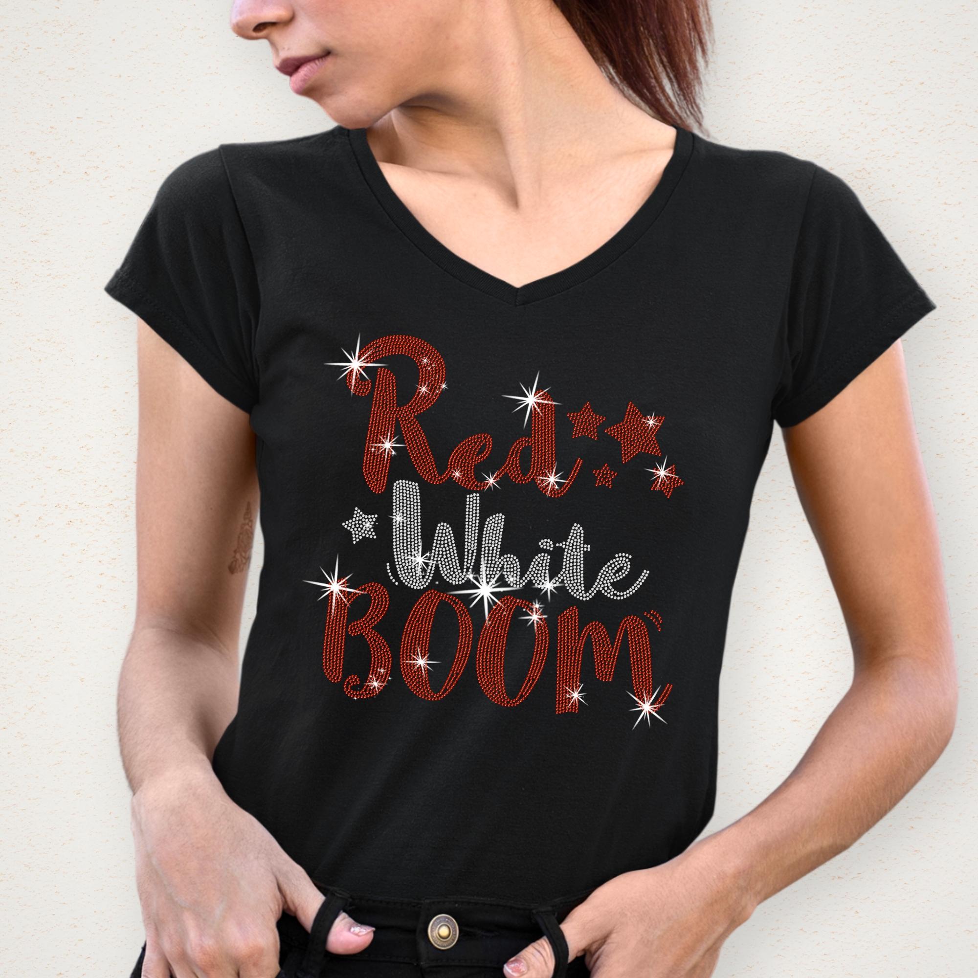 Red White Boom Rhinestone T-Shirt: 4th of July Celebration Tee Secondary image