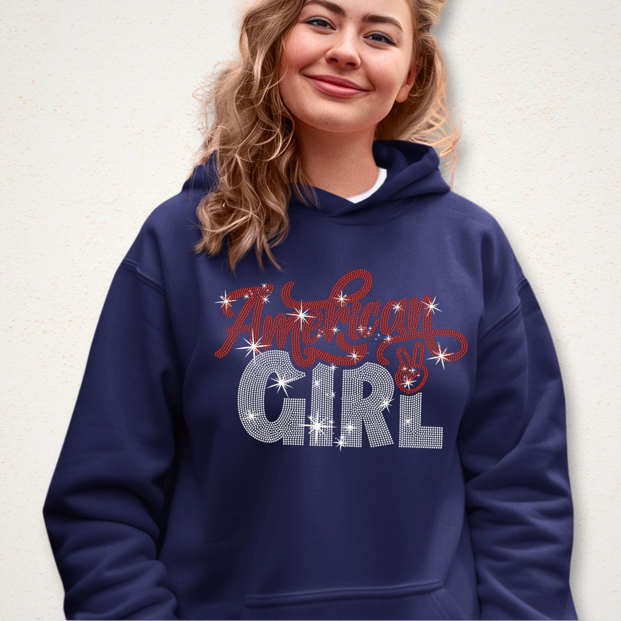 American Girl Rhinestone T-Shirt: Patriotic 4th of July Tee