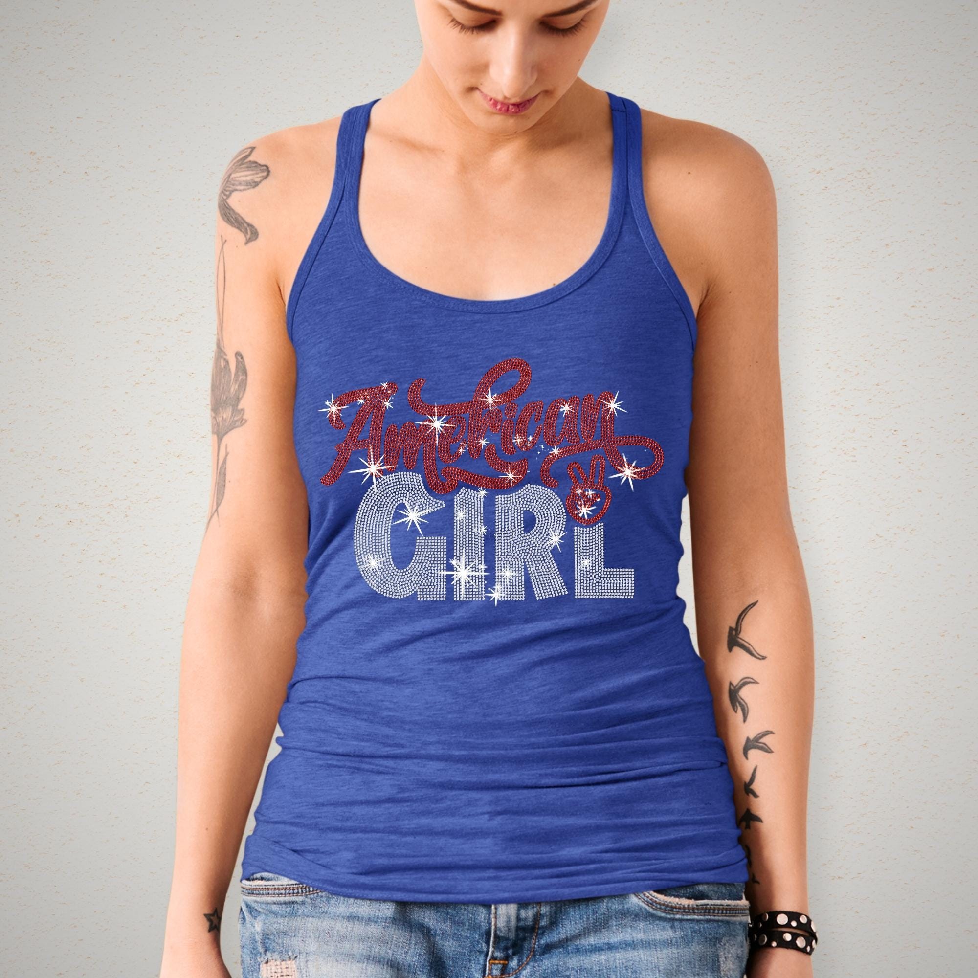 American Girl Rhinestone T-Shirt: Patriotic 4th of July Tee