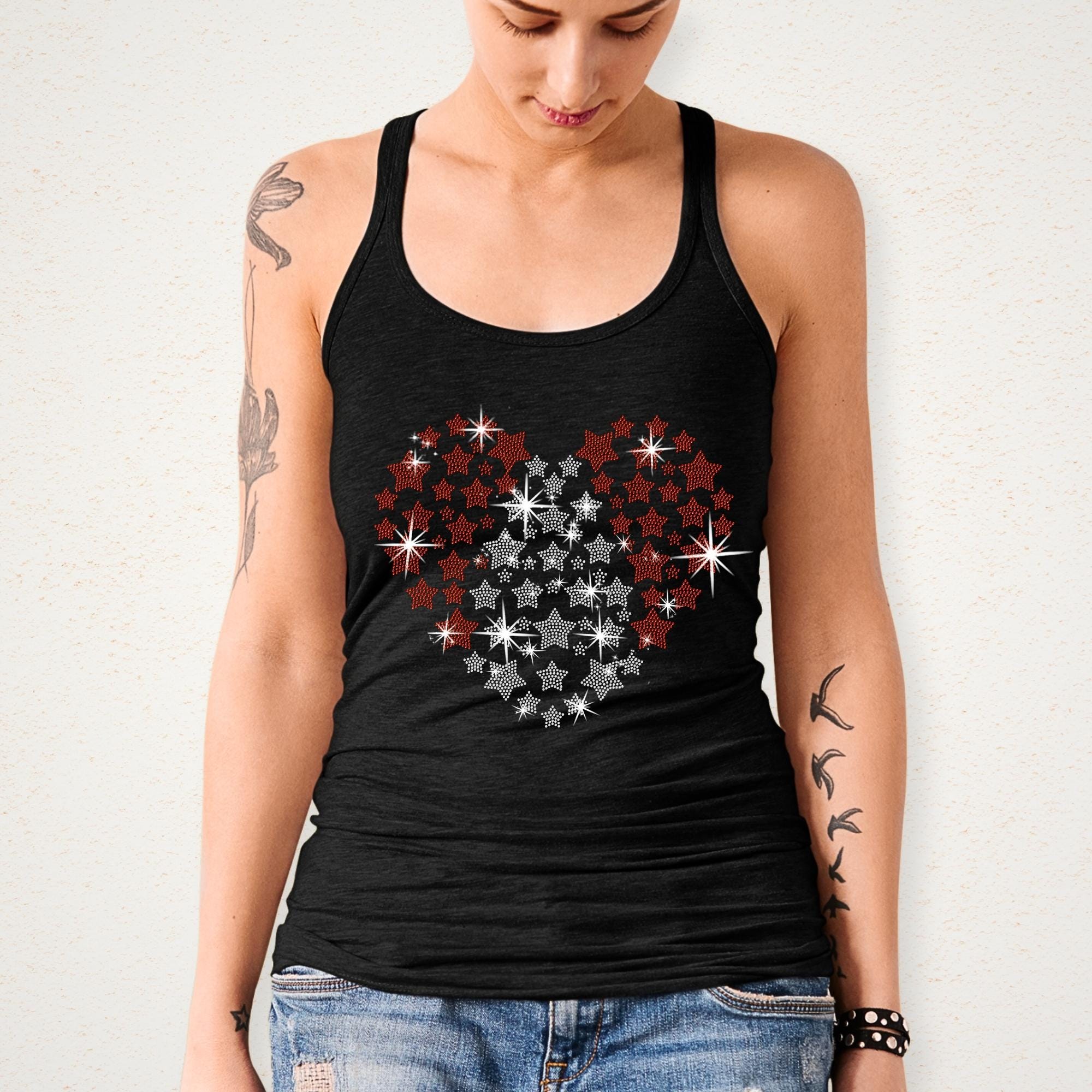 Rhinestone Heart Stars T-Shirt: Red White Blue USA Pride Tee Secondary image