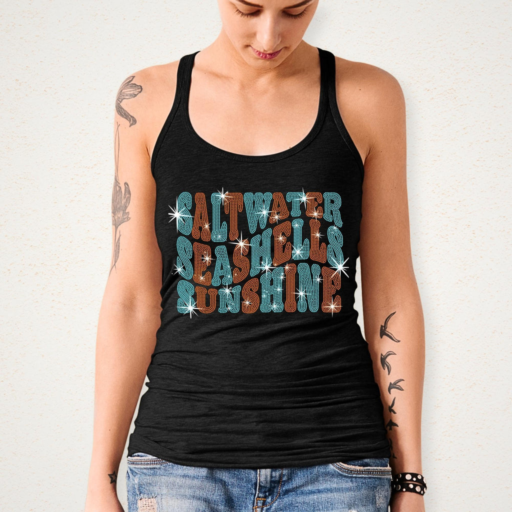 Saltwater Seashells Rhinestone T-shirt: Unisex Summer Vacation Tee