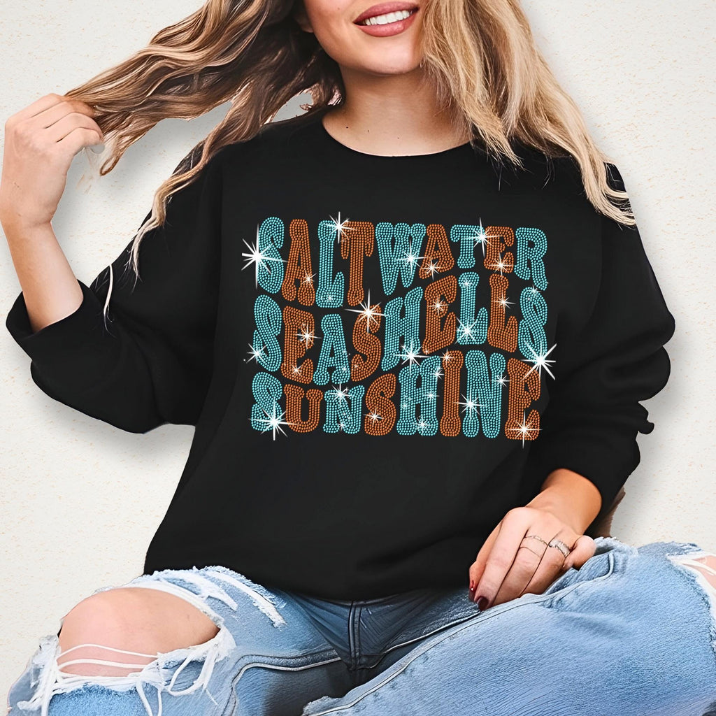 Saltwater Seashells Rhinestone T-shirt: Unisex Summer Vacation Tee