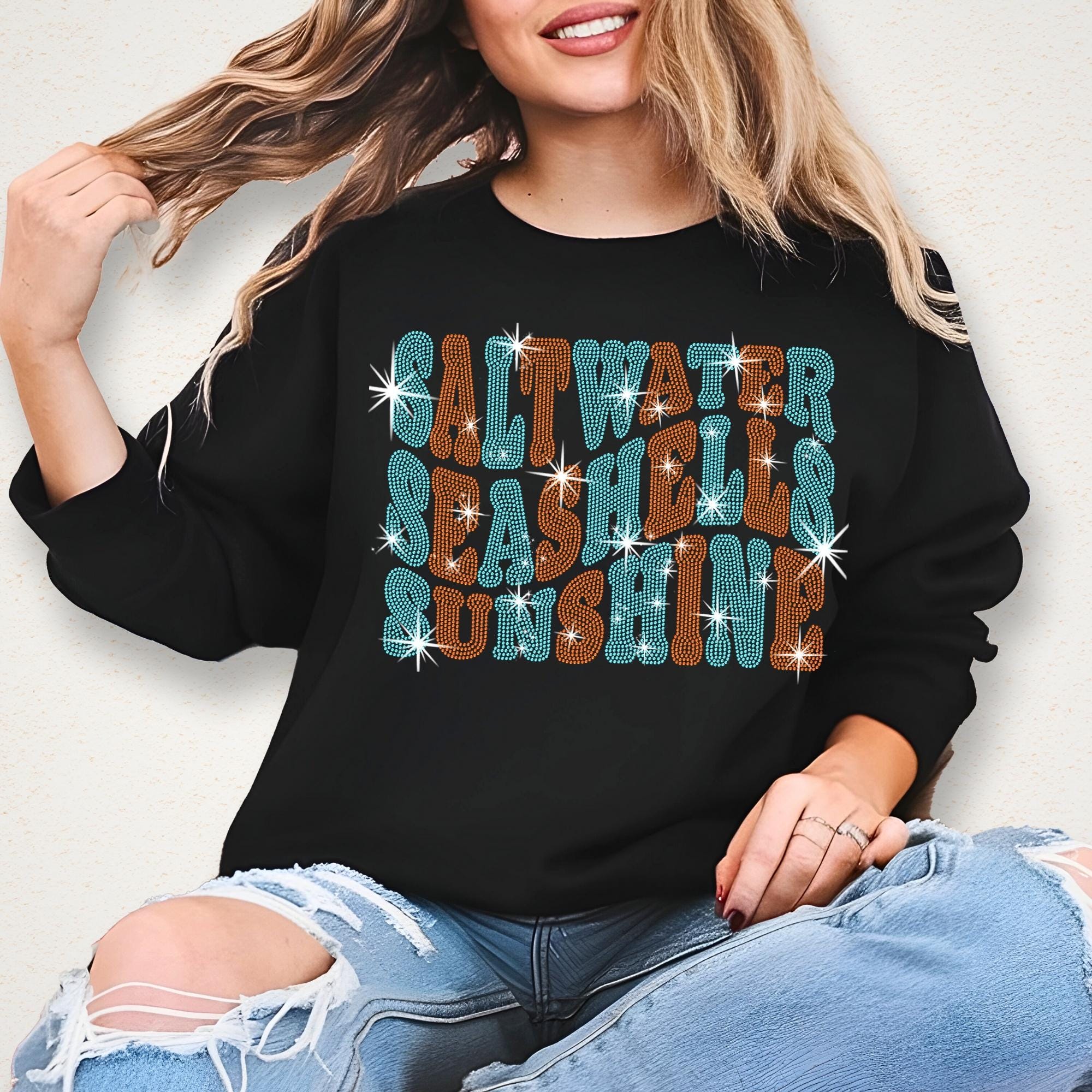 Saltwater Seashells Rhinestone T-shirt: Unisex Summer Vacation Tee