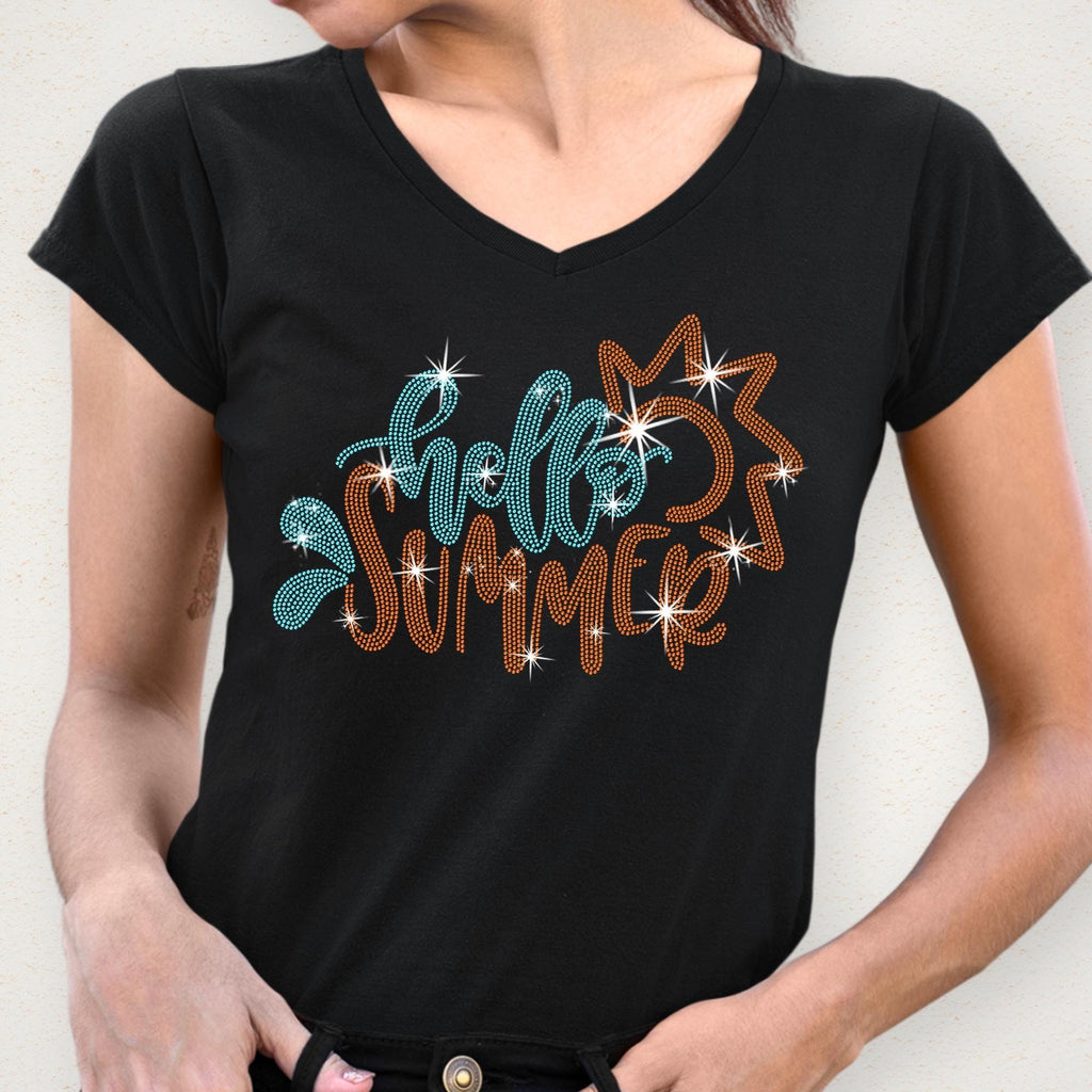 Hello Summer Rhinestone T-Shirt: Retro Beach Vacation Tee