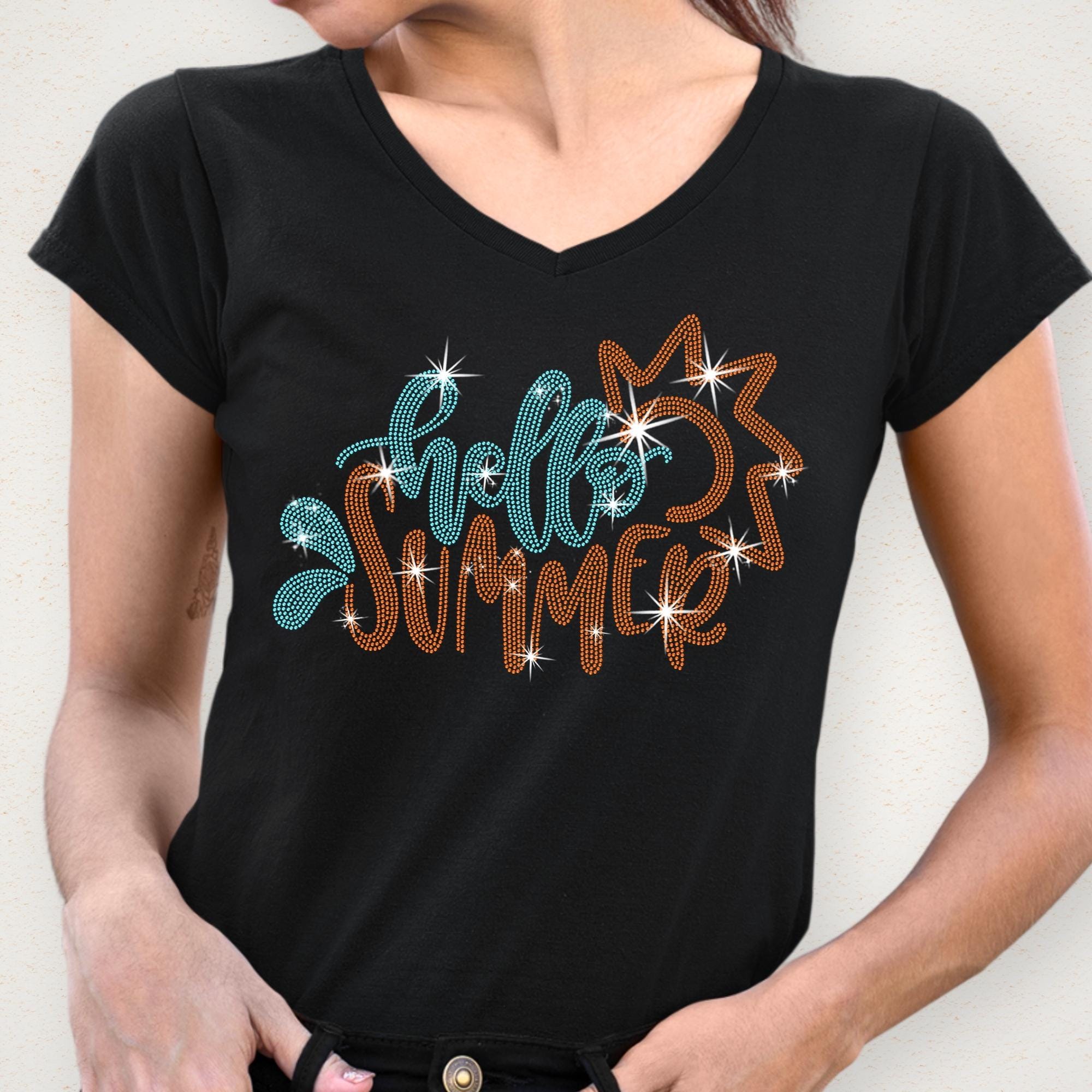 Hello Summer Rhinestone T-Shirt: Retro Beach Vacation Tee
