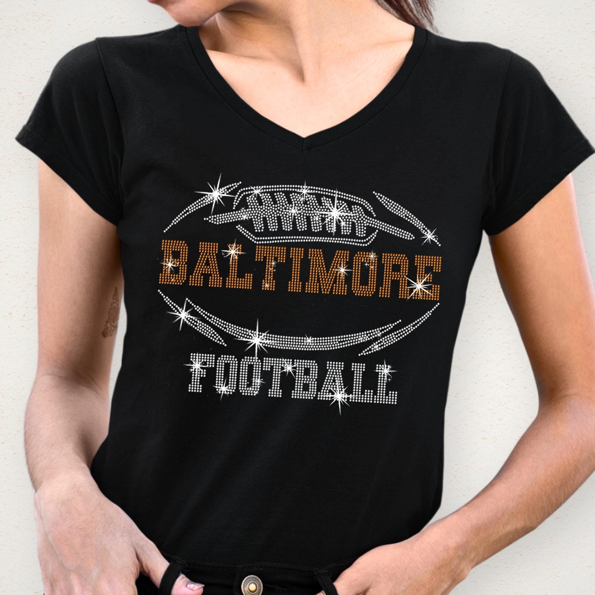 Baltimore Rhinestone Football T-Shirt: Dazzling Team Spirit Tee