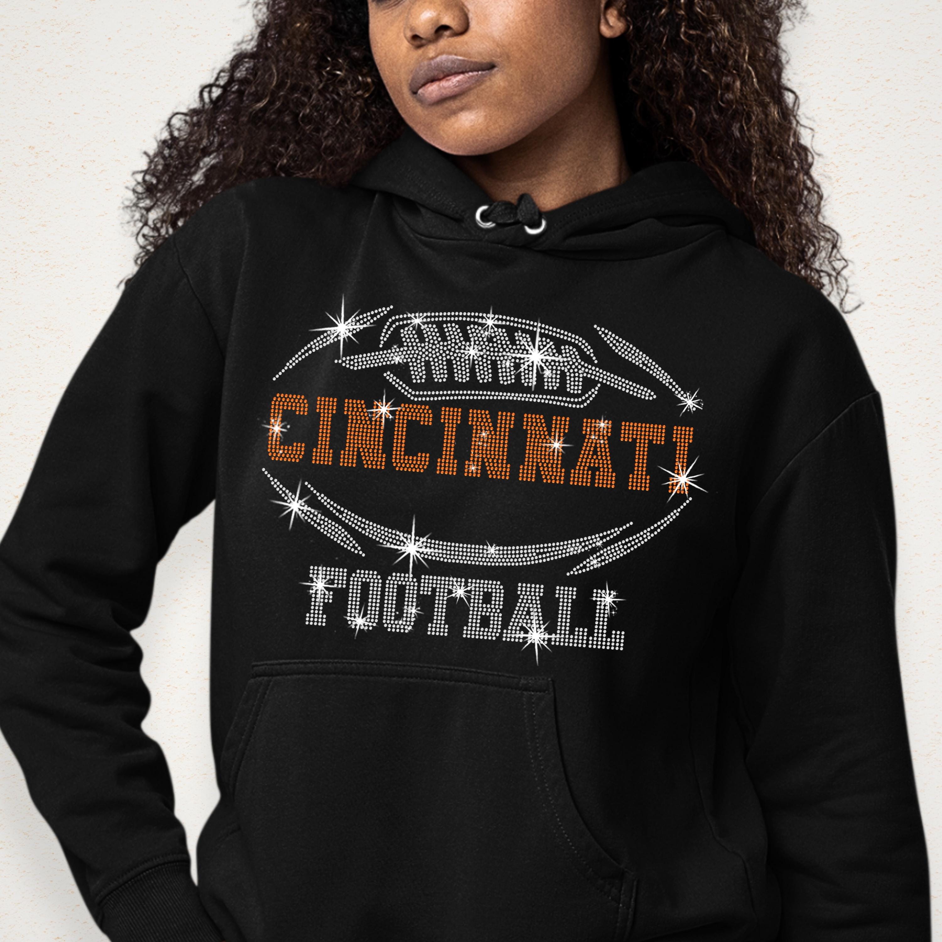 Cincinnati Rhinestone Football T-Shirt: Sparkling Game Day Tee