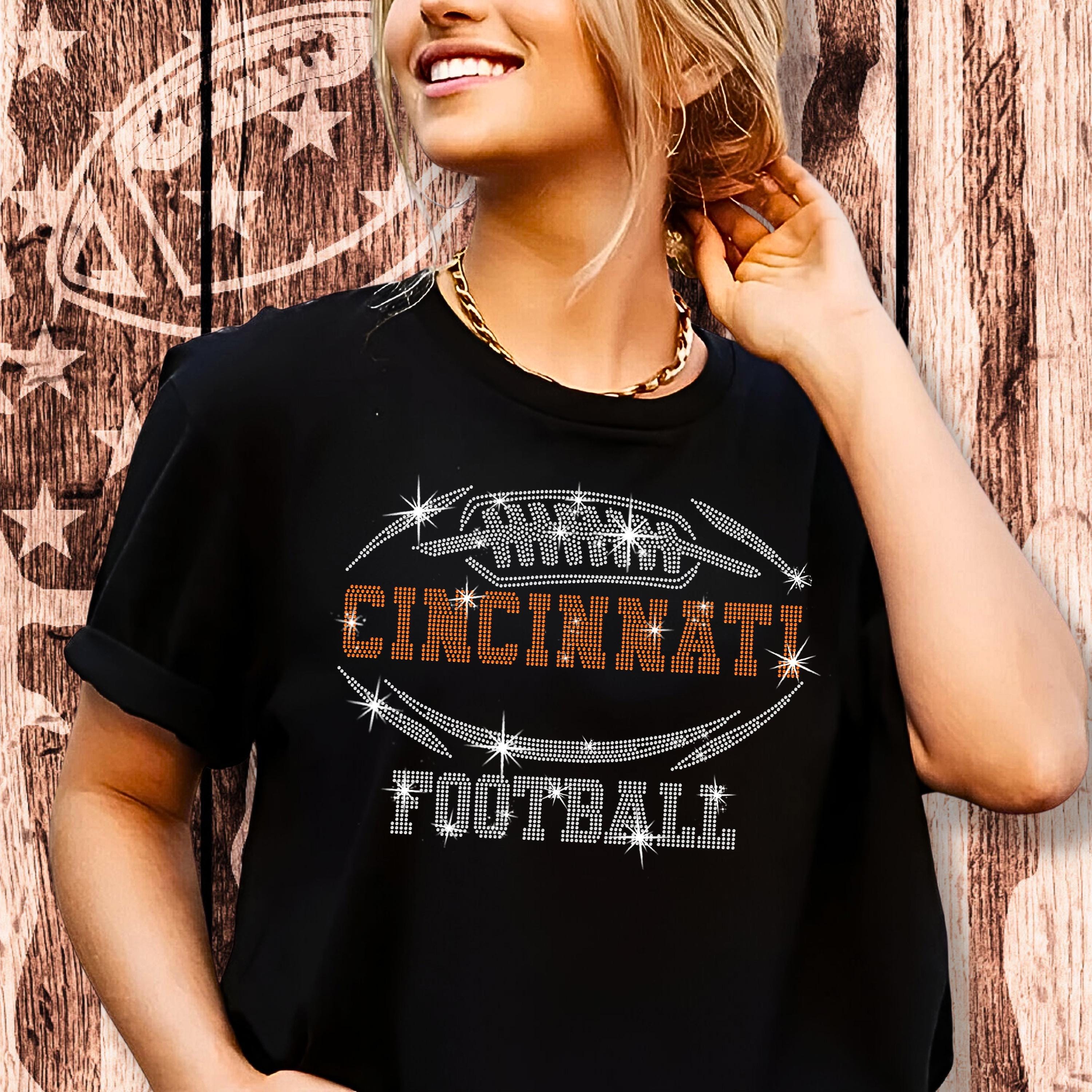 Cincinnati Rhinestone Football T-Shirt: Sparkling Game Day Tee