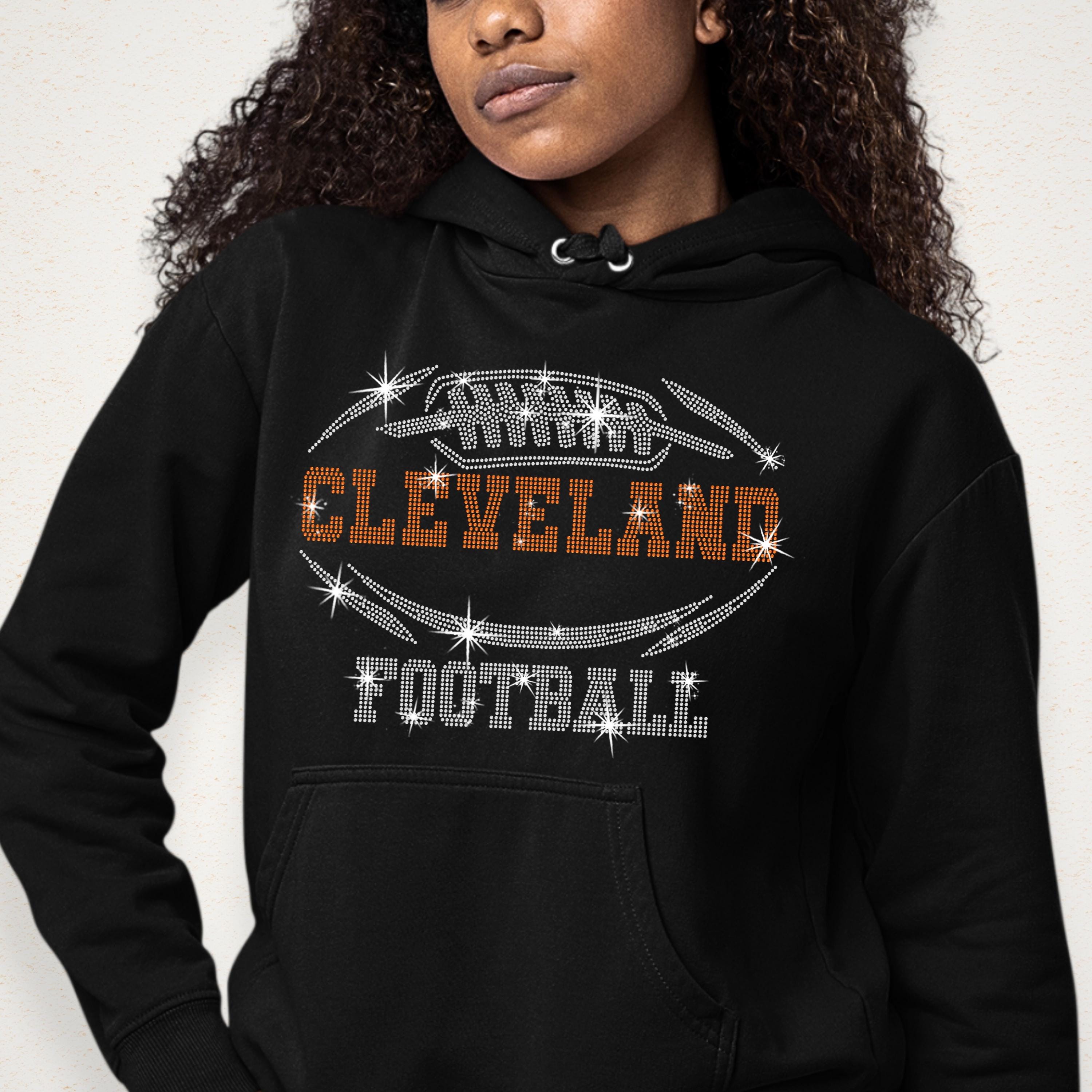 Cleveland Rhinestone Football T-Shirt: Shiny Game Day Tee