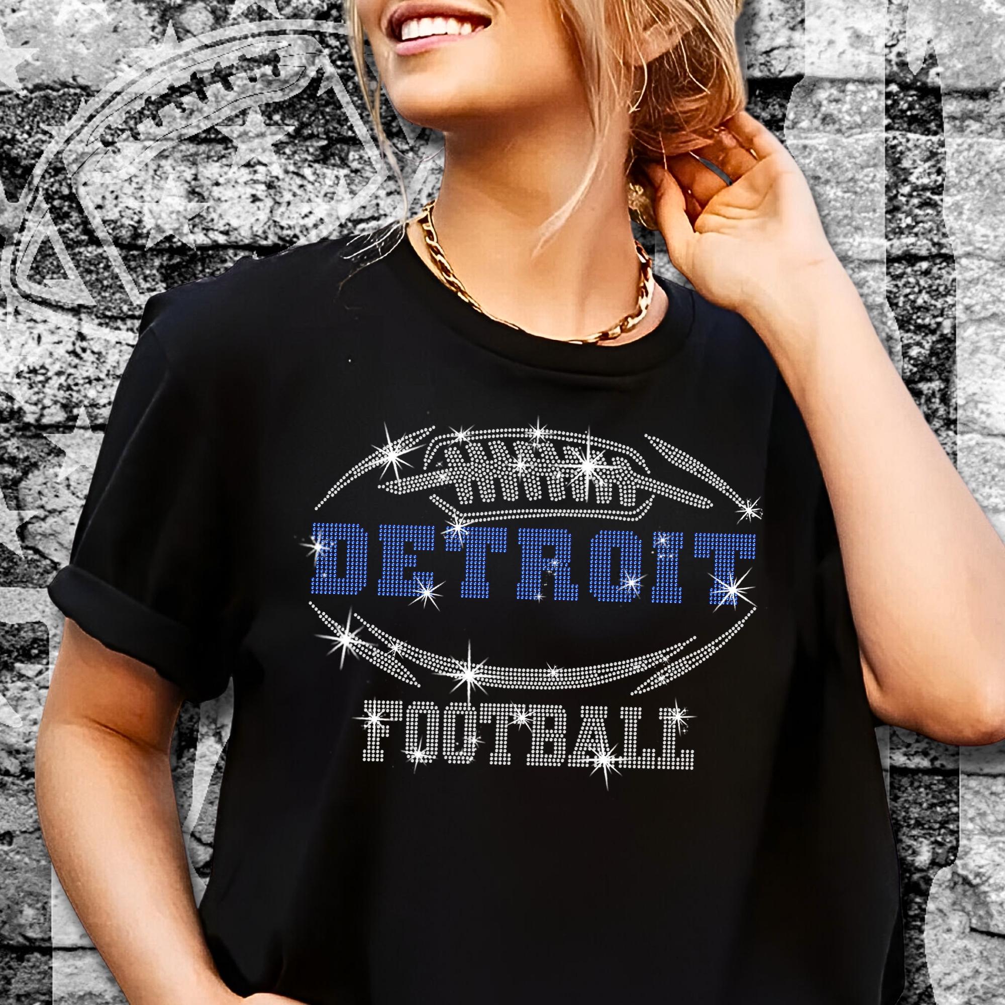 Detroit Rhinestone Football T-Shirt: Sparkling Fan Team Shirt