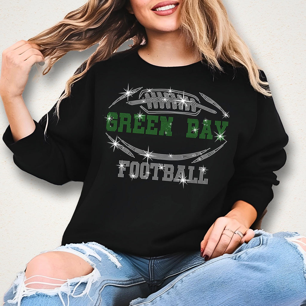 Green Bay Rhinestone Football T-Shirt: Shiny Game Day Tee
