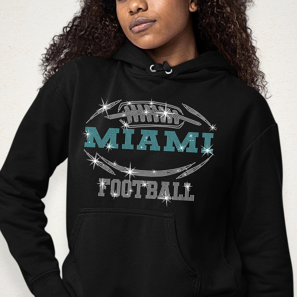 Miami Rhinestone Football T-Shirt: Sparkling Game Day Tee