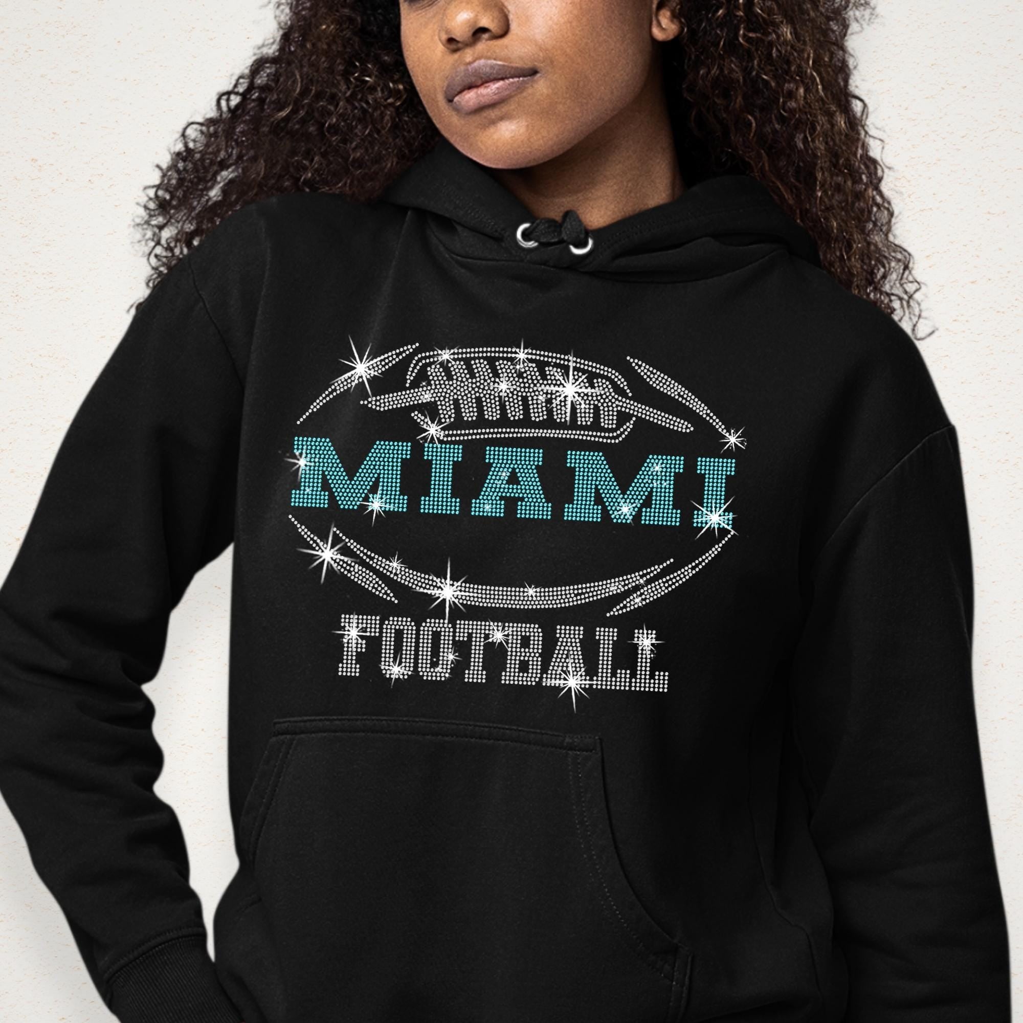 Miami Rhinestone Football T-Shirt: Sparkling Game Day Tee