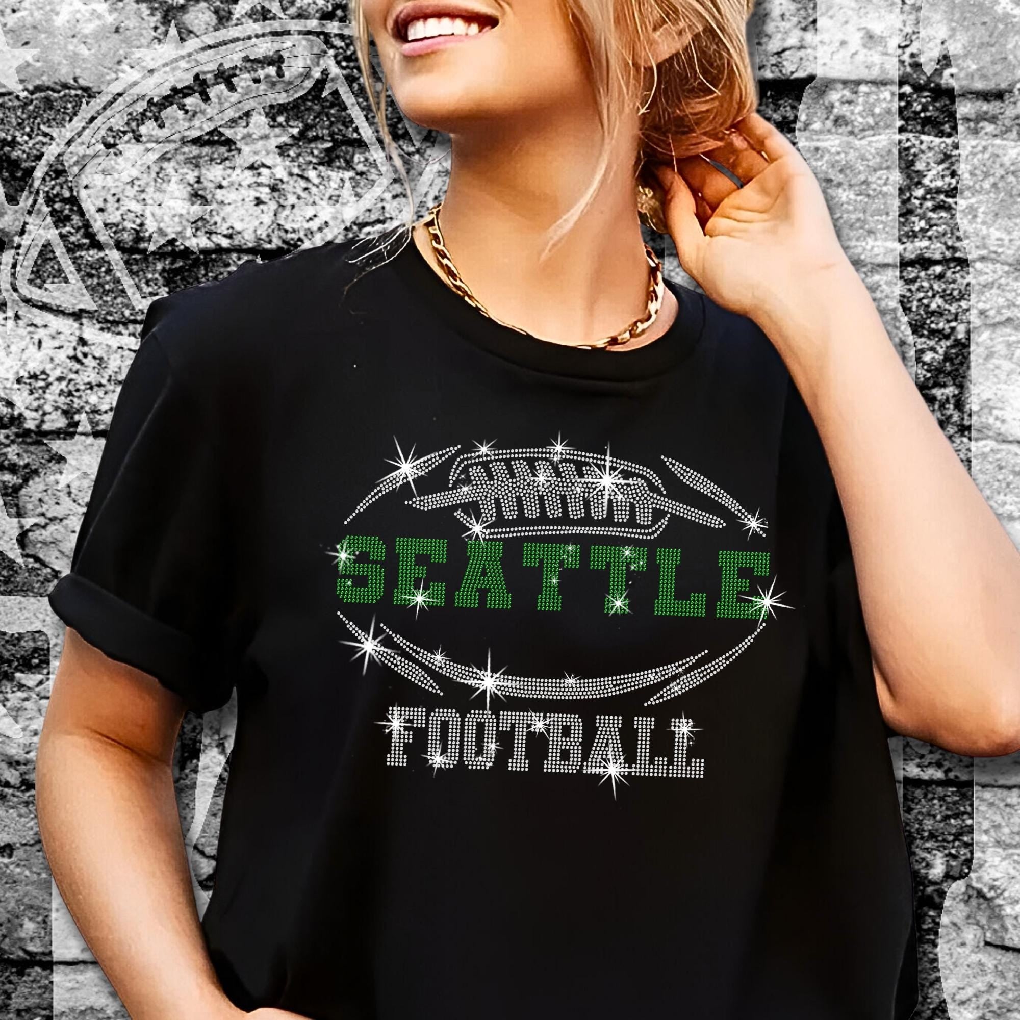 Seattle Rhinestone Football T-Shirt: Sparkling Game Day Fan Tee Main image