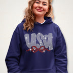 Rhinestone USA T-Shirt: Patriotic Ribbon Design