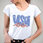 Rhinestone USA T-Shirt: Patriotic Ribbon Design