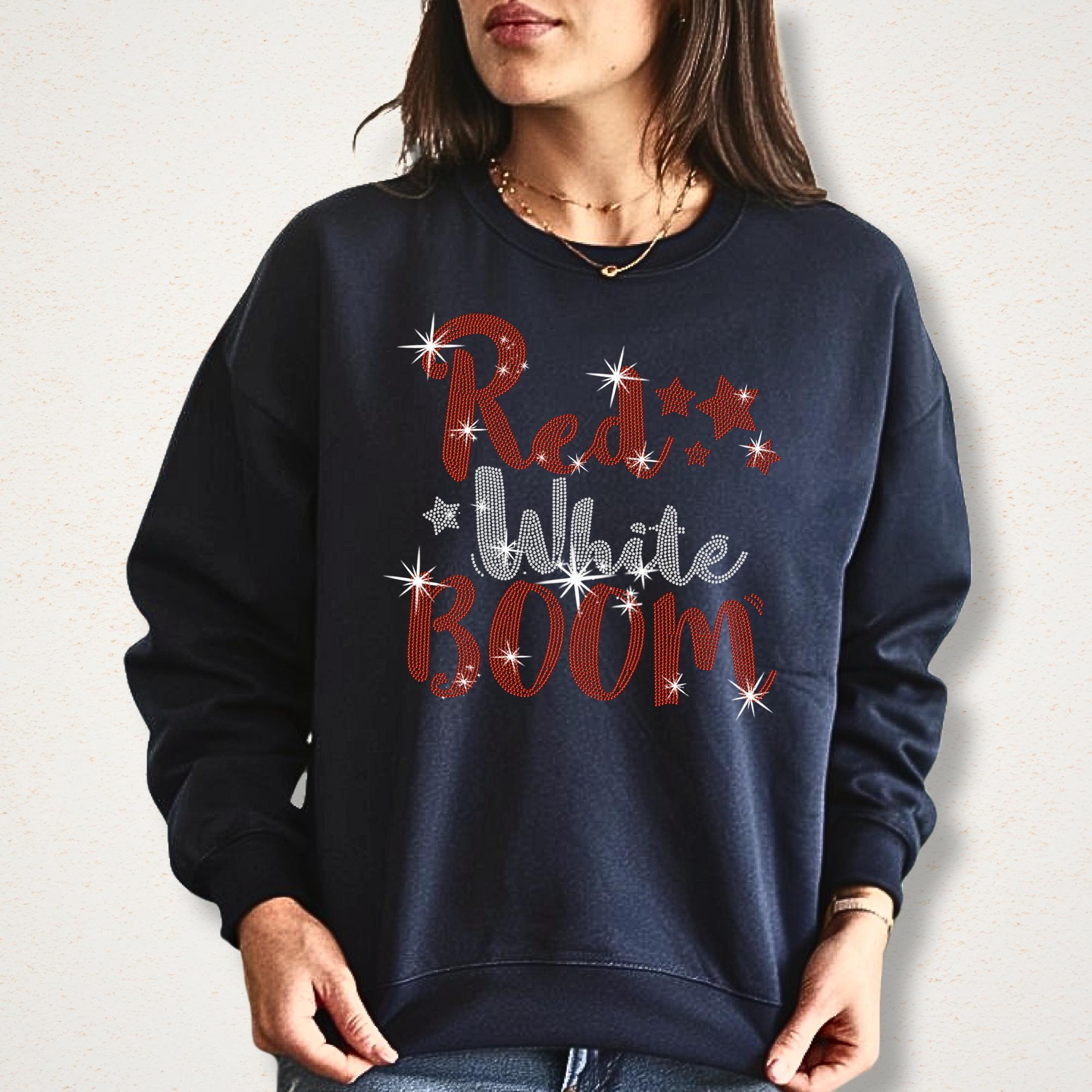 Red White Boom Rhinestone T-Shirt: 4th of July Celebration Tee