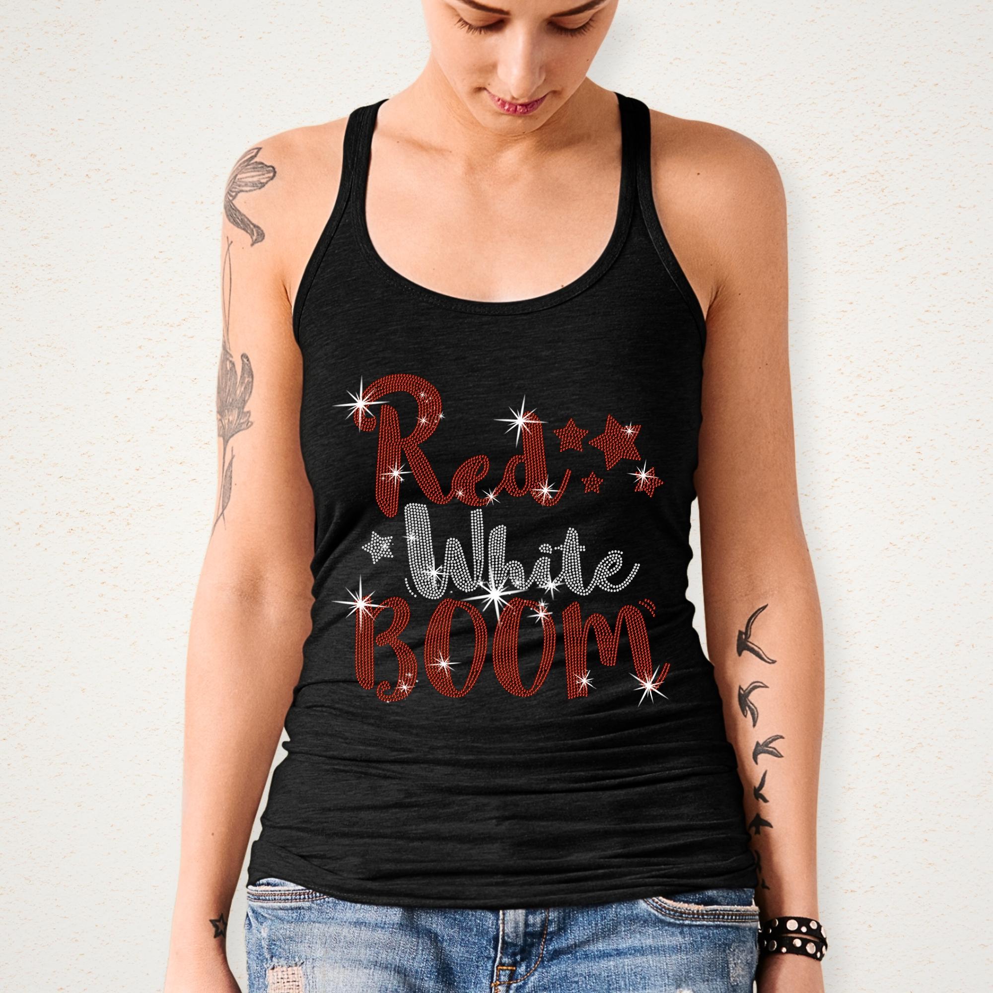 Red White Boom Rhinestone T-Shirt: 4th of July Celebration Tee