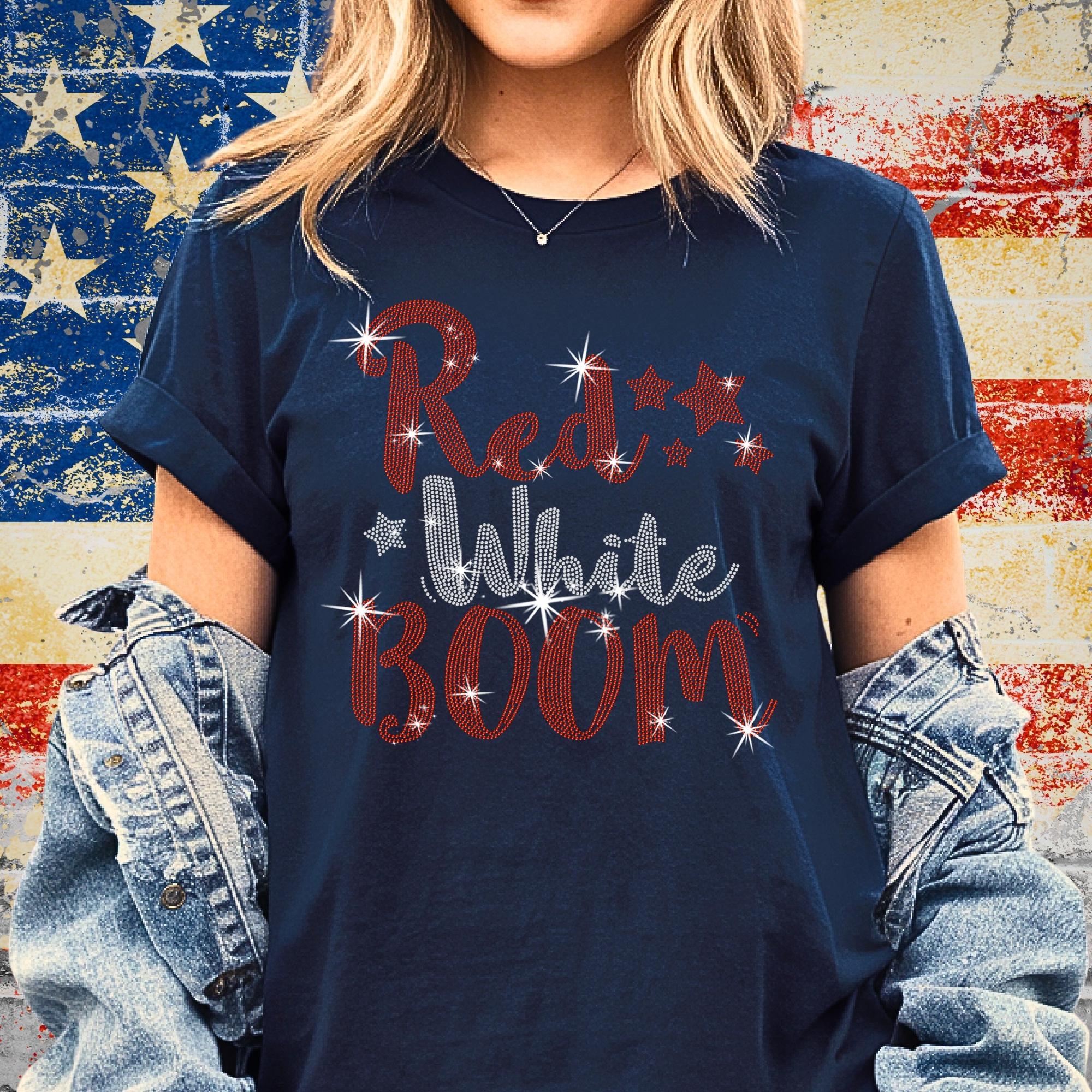 Red White Boom Rhinestone T-Shirt: 4th of July Celebration Tee