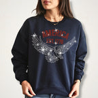America Est 1776 Eagle Rhinestone T-Shirt: Patriotic 4th of July Apparel