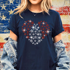 Rhinestone Heart Stars T-Shirt: Red White Blue USA Pride Tee